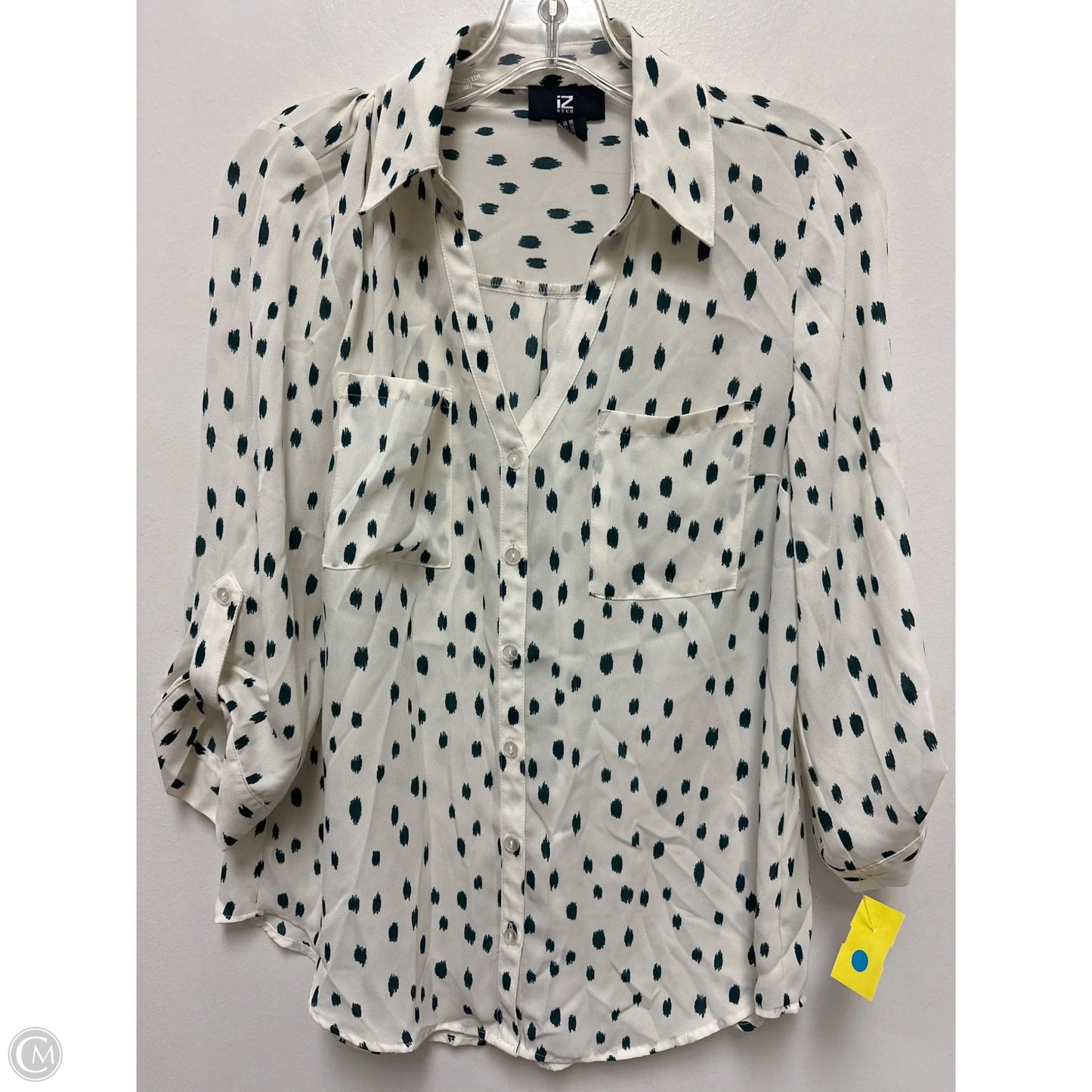 Blouse Long Sleeve By Iz Byer In Green & White, Size: M