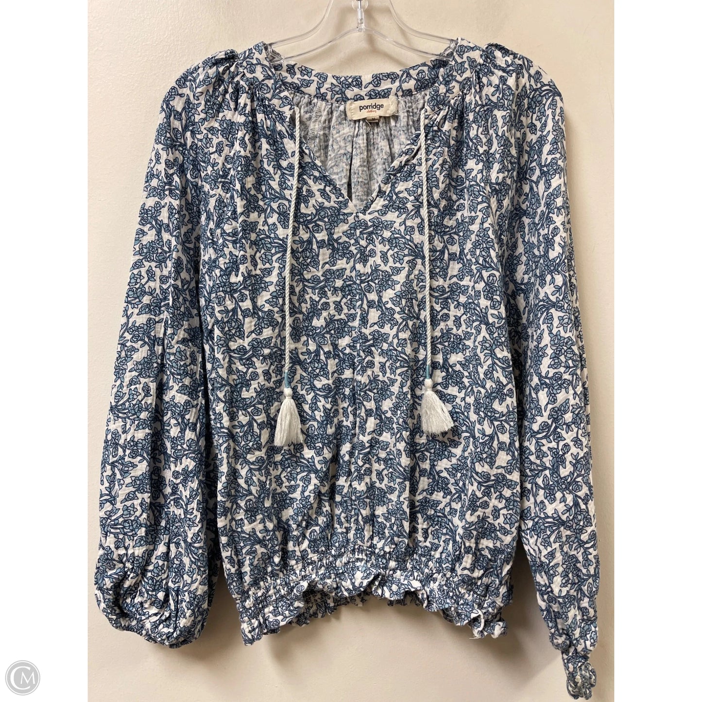 Top Long Sleeve By Porridge In Blue & White, Size: M