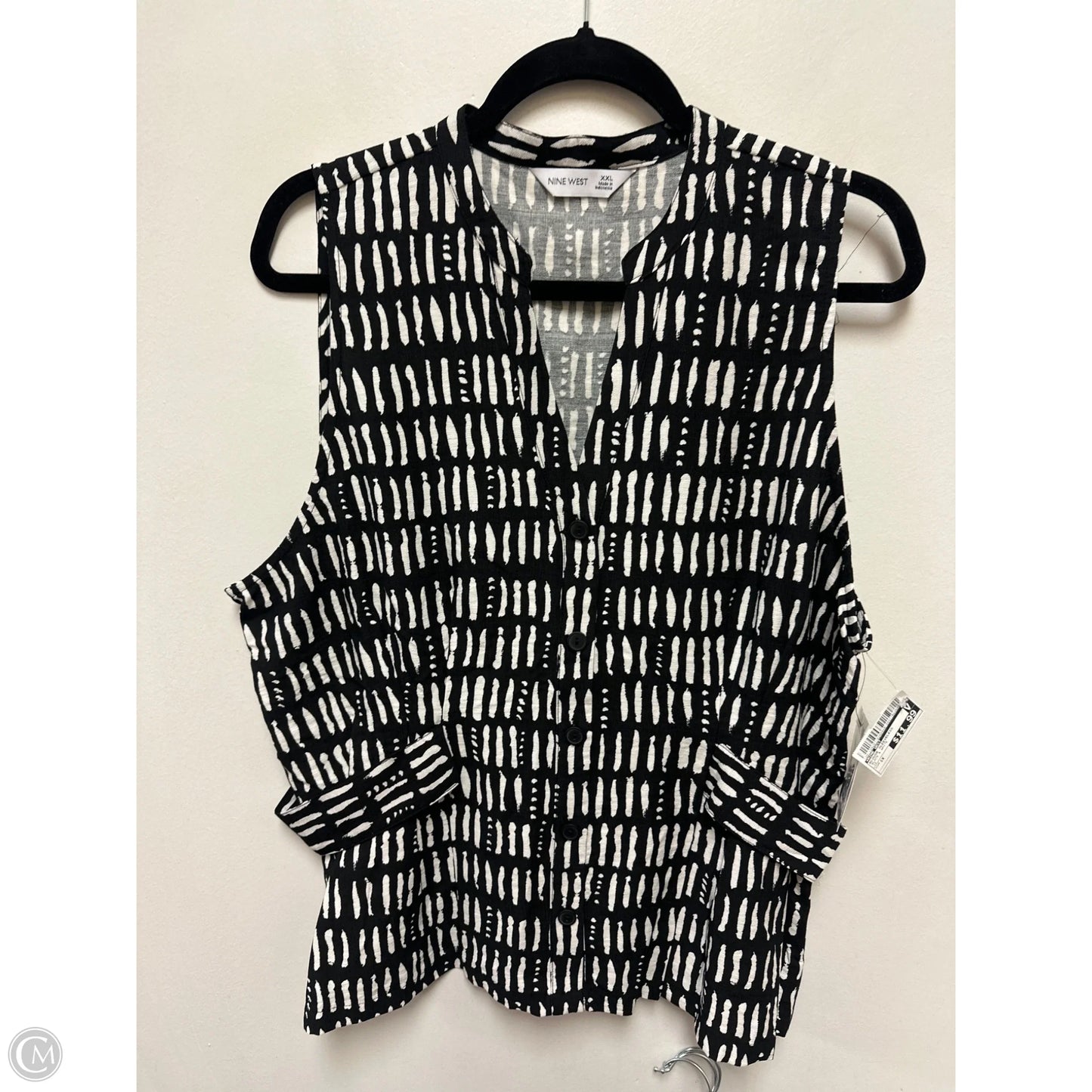 Blouse Sleeveless By Nine West In Black & White, Size: 1x