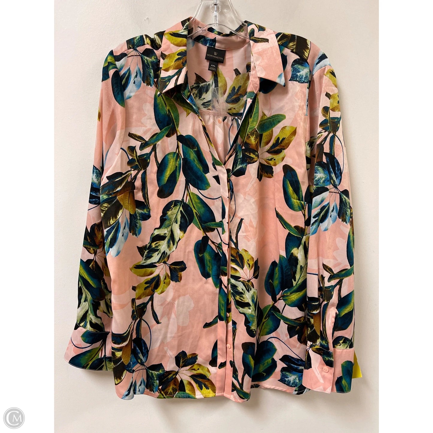 Blouse Long Sleeve By Worthington In Blue & Pink, Size: 1x