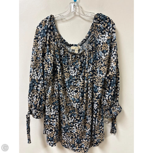 Top Long Sleeve By Michael By Michael Kors In Blue & Cream, Size: 3x