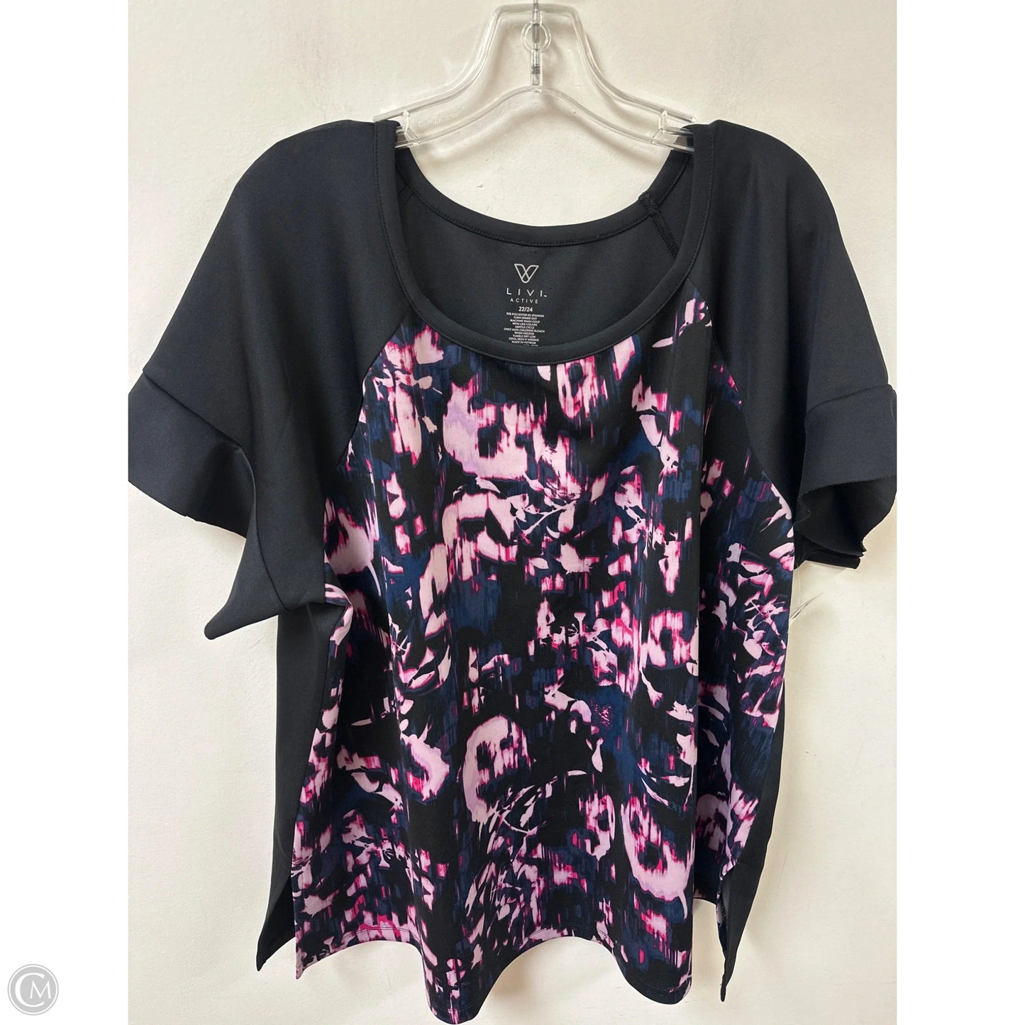 Athletic Top Short Sleeve By Livi Active In Black & Purple, Size: 3x