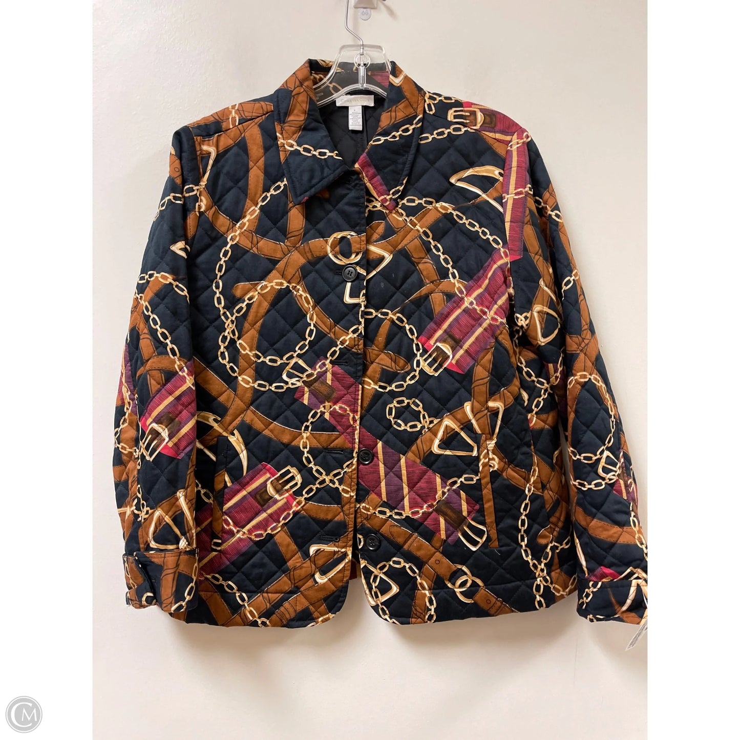 Jacket Puffer & Quilted By Charter Club In Black & Gold, Size: L