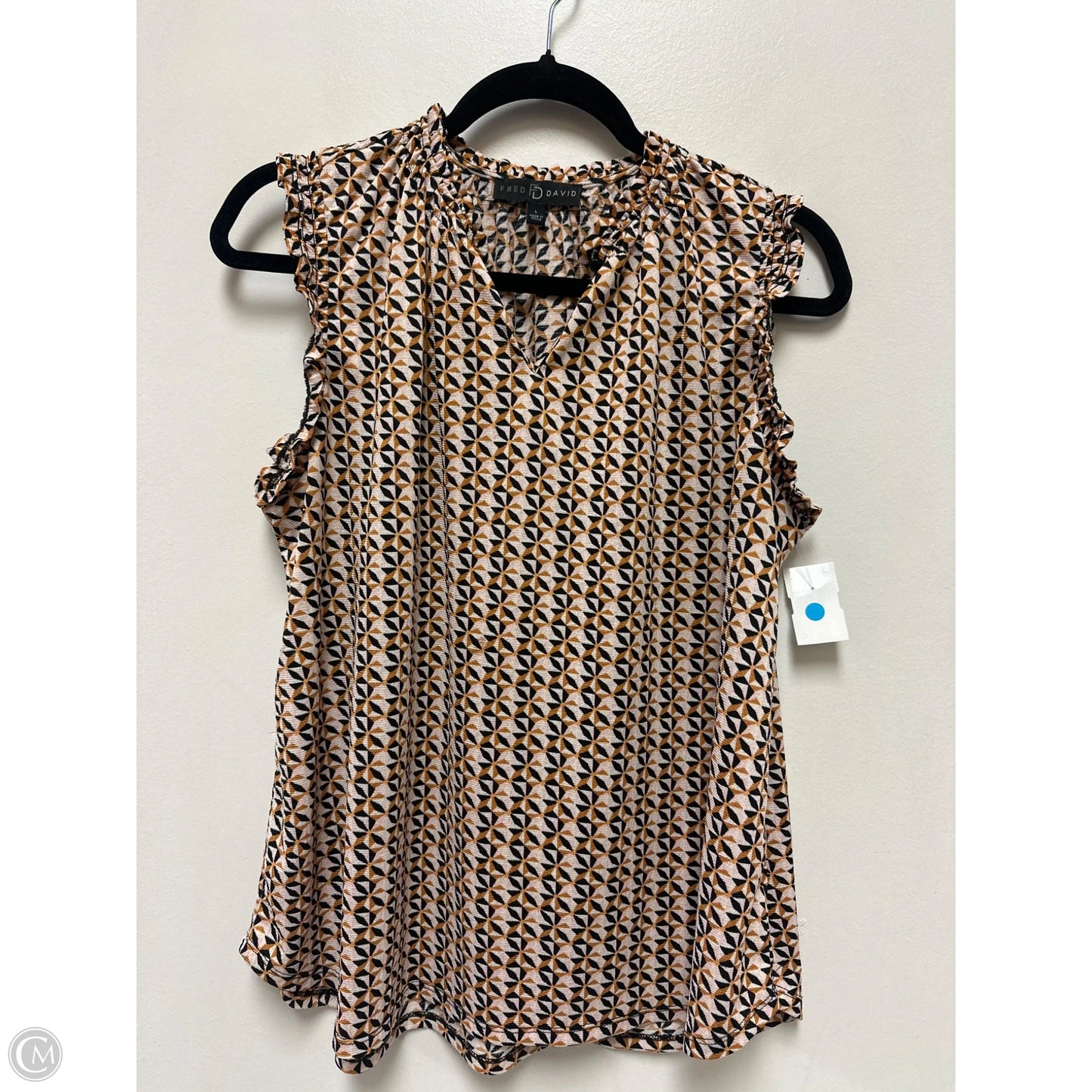 Top Sleeveless By Fred David In Black & Orange, Size: L