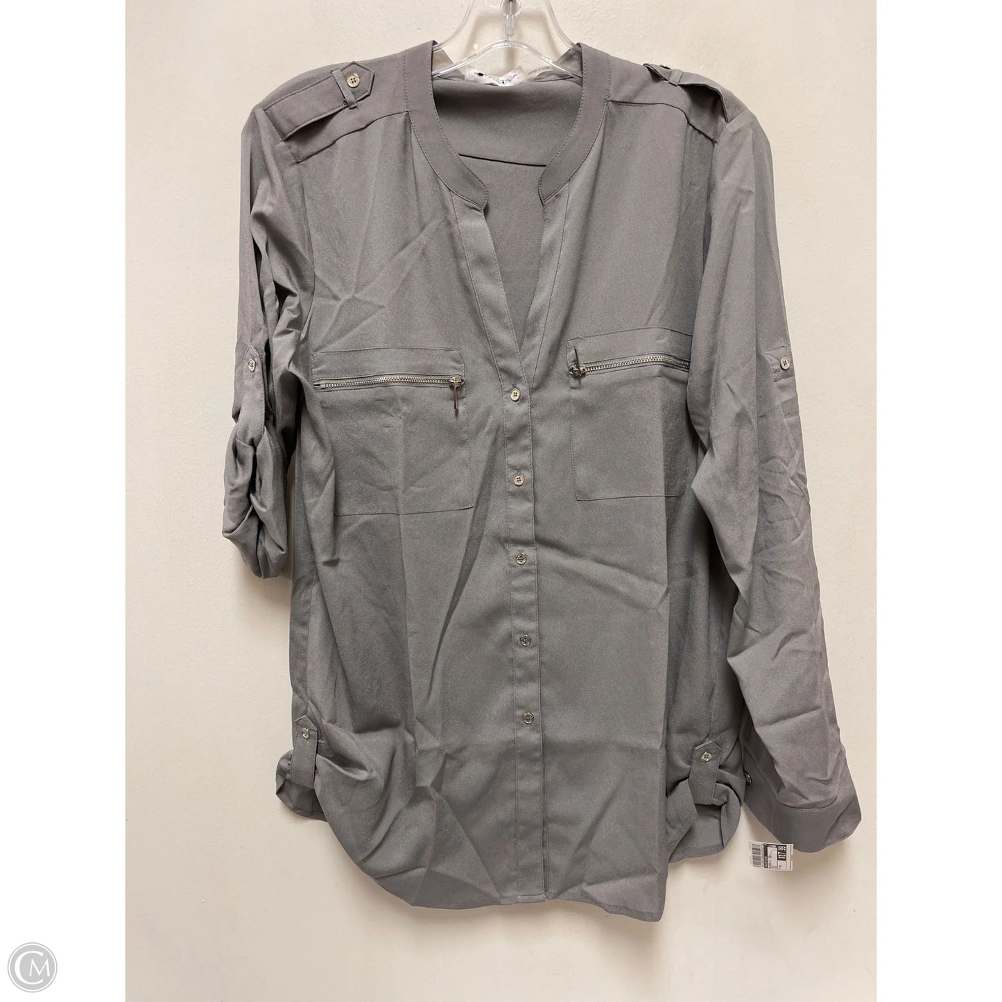 Blouse Long Sleeve By Calvin Klein In Grey, Size: M