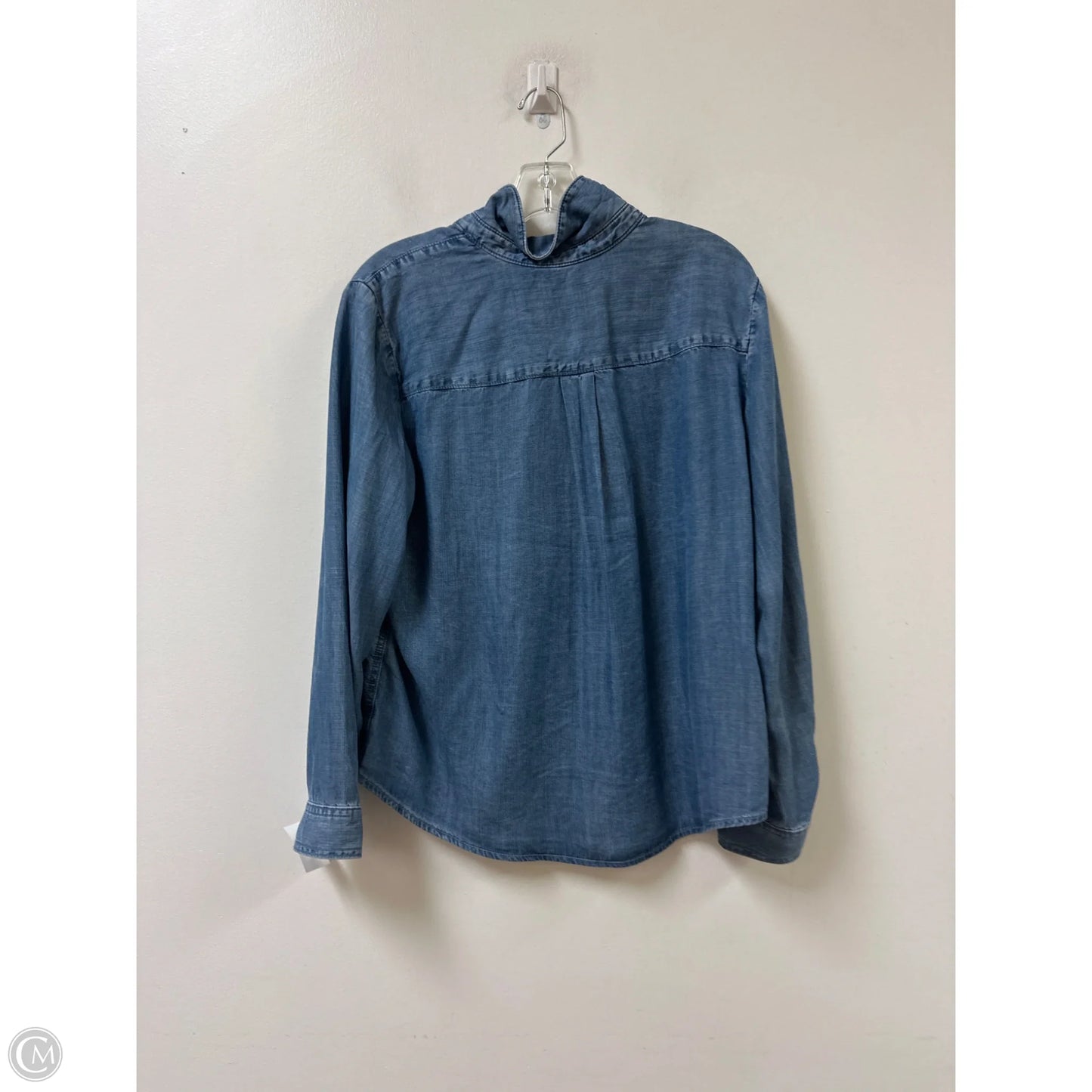 Blouse Long Sleeve By Chicos In Blue Denim, Size: L