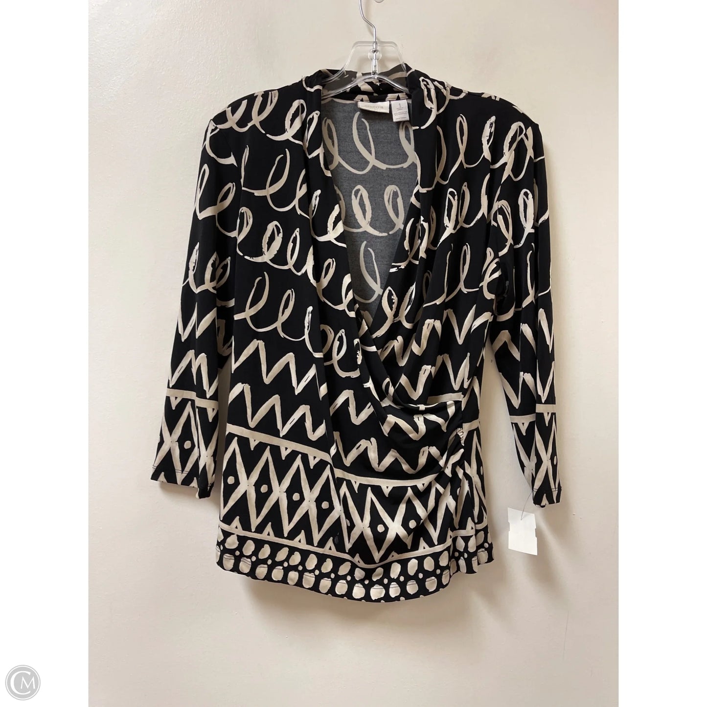 Top Long Sleeve By Chicos In Black & Cream, Size: M
