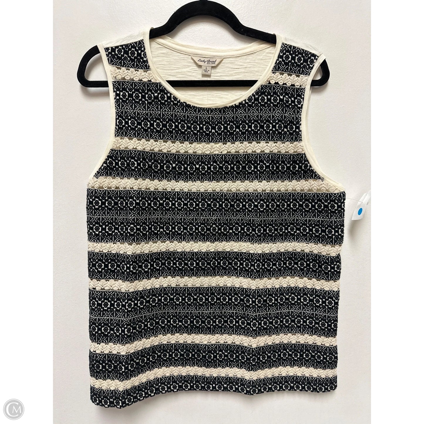Top Sleeveless By Lucky Brand In Black & Cream, Size: L