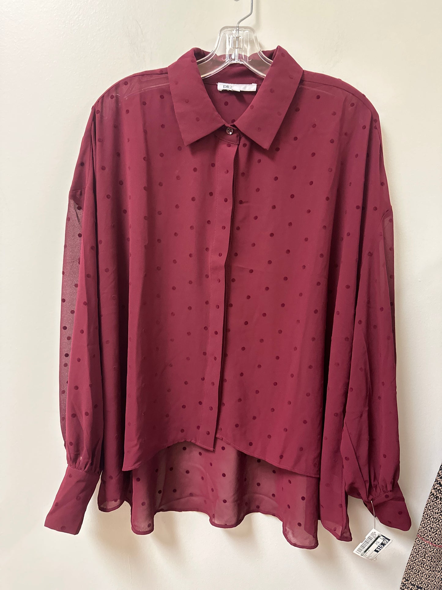 Blouse Long Sleeve By Dr2 In Red, Size: L