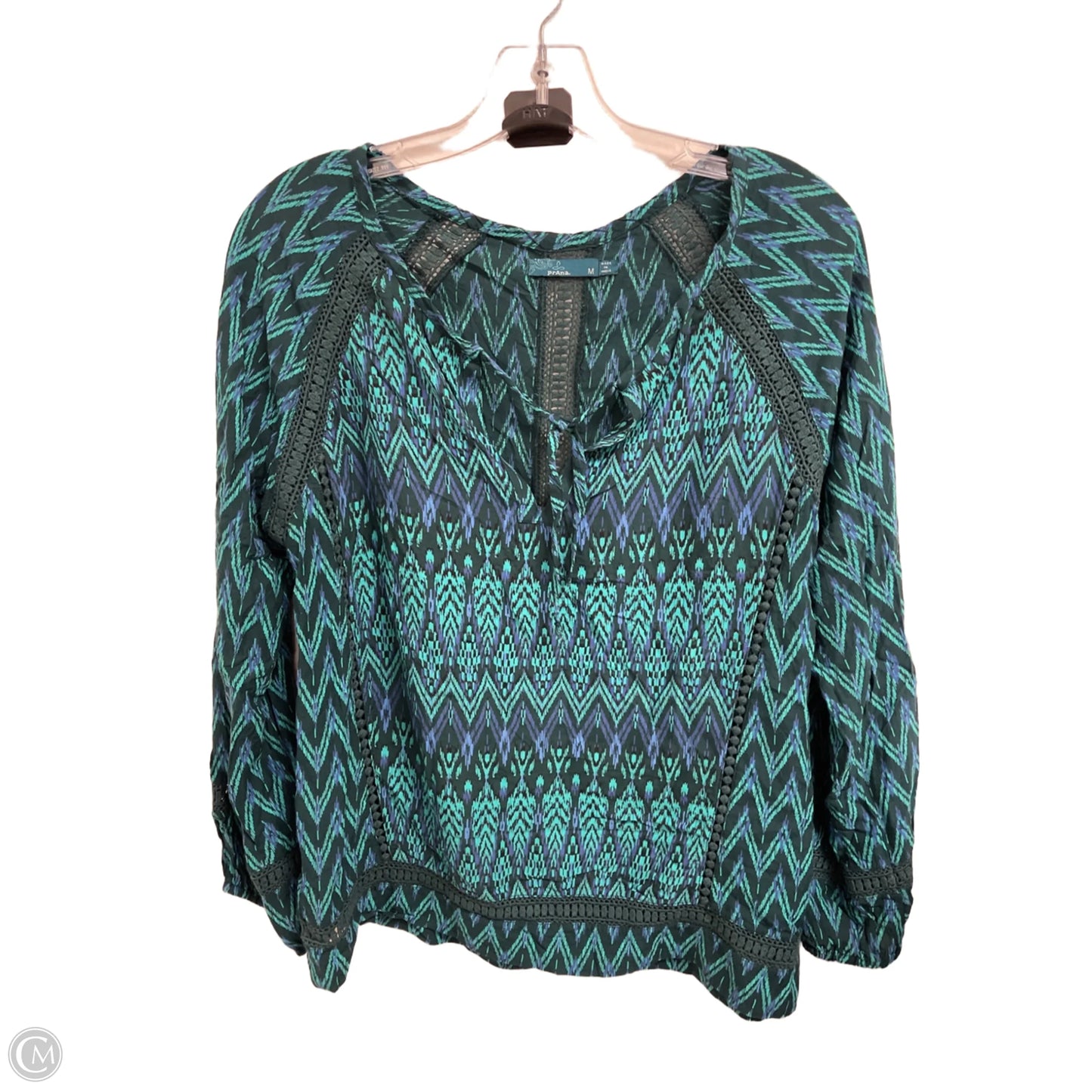 Top Long Sleeve By Prana In Blue & Green, Size: M