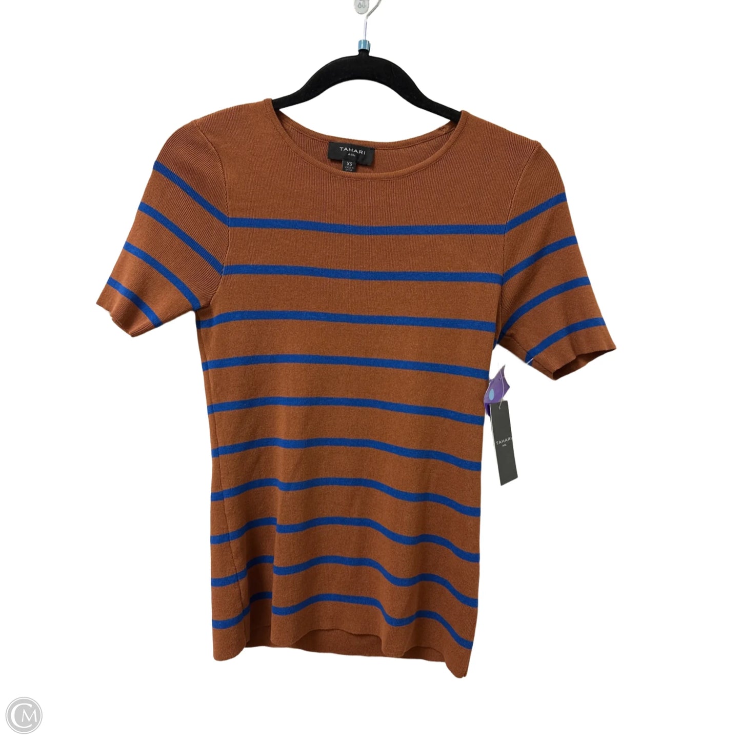 Top Short Sleeve By Tahari By Arthur Levine In Blue & Brown, Size: Xs