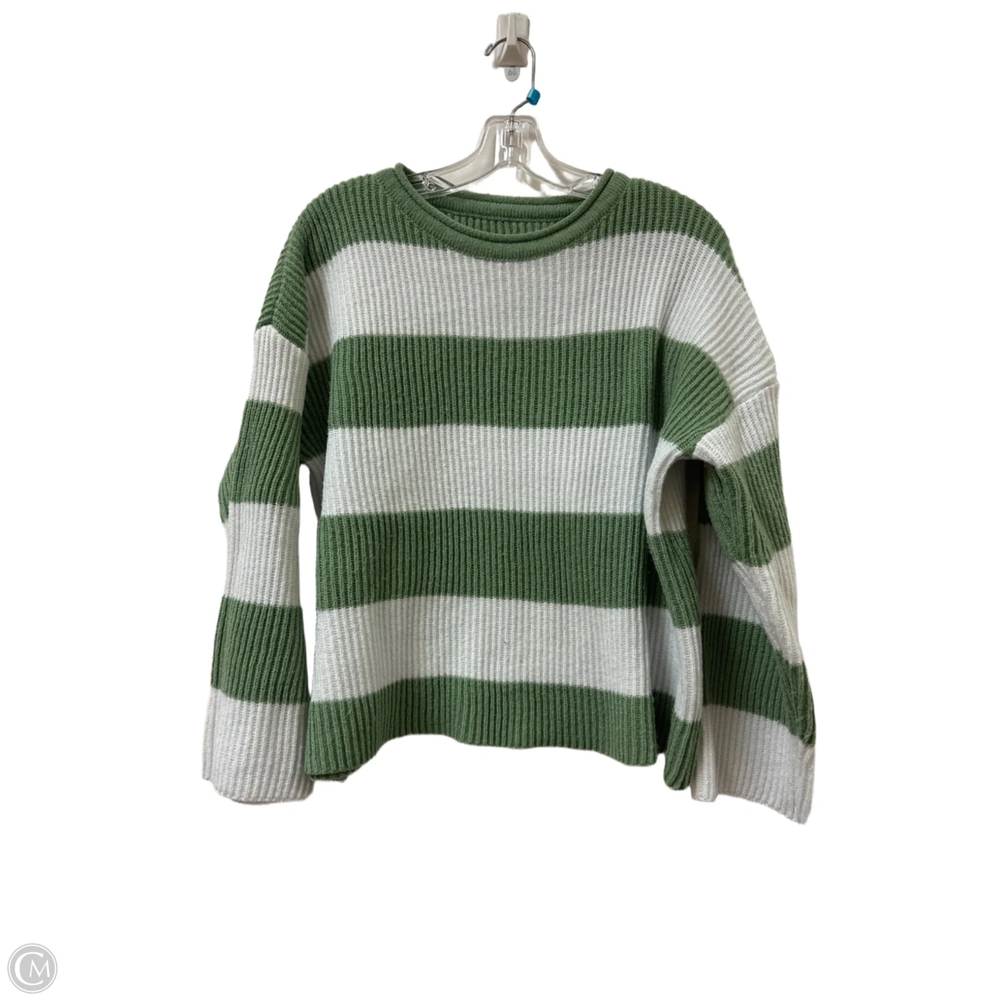 Sweater By Clothes Mentor In Green & White, Size: L