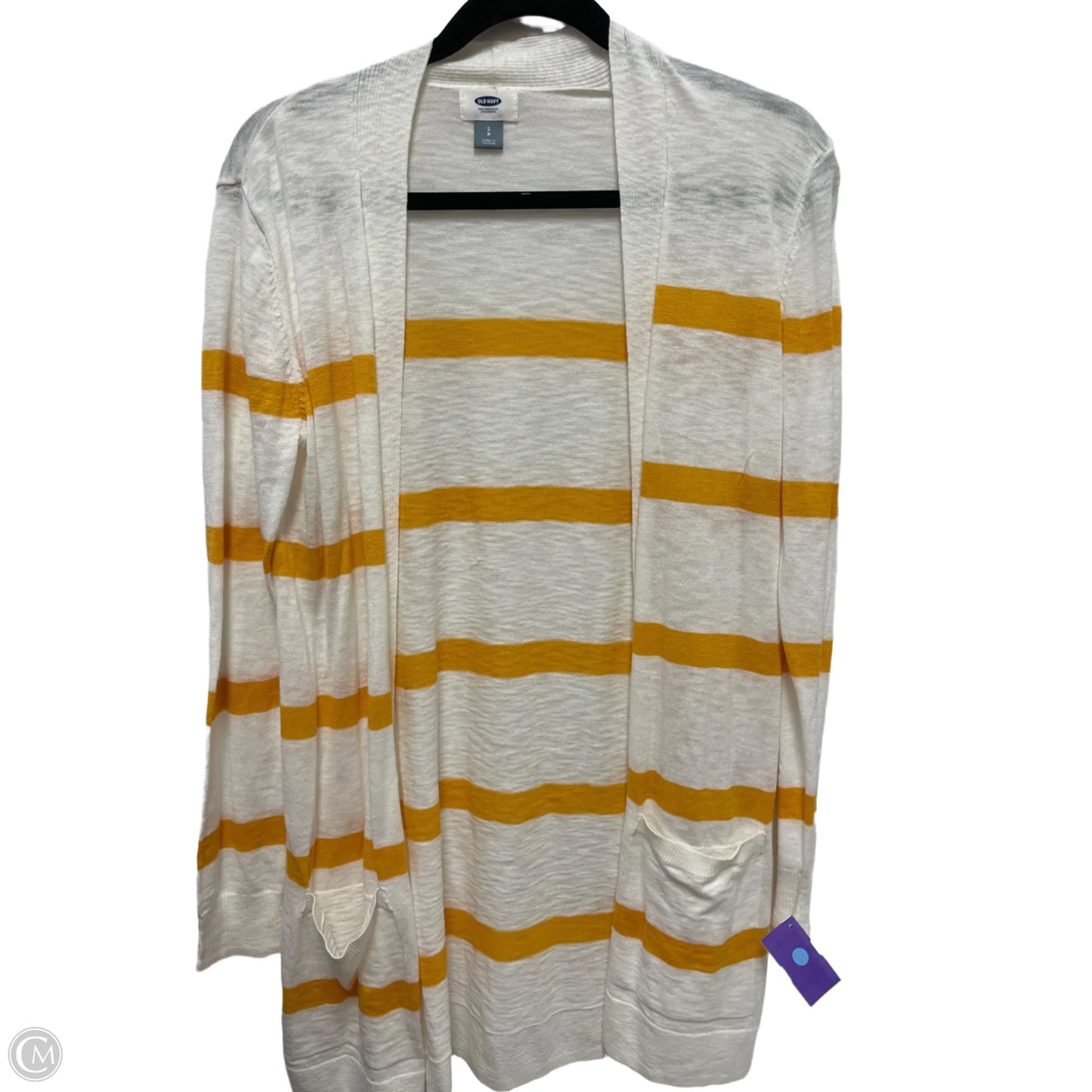 Cardigan By Old Navy In White & Yellow, Size: S