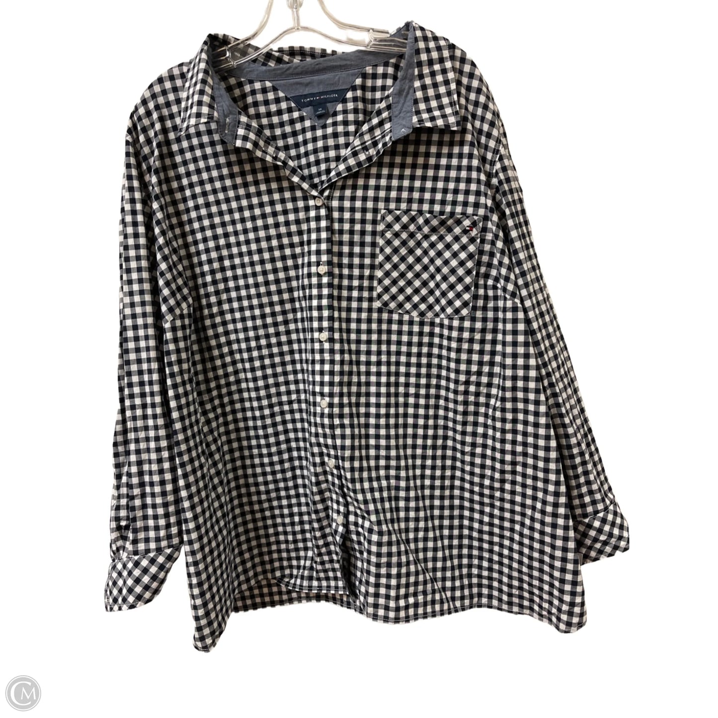 Blouse Long Sleeve By Tommy Hilfiger In Blue & White, Size: 3x