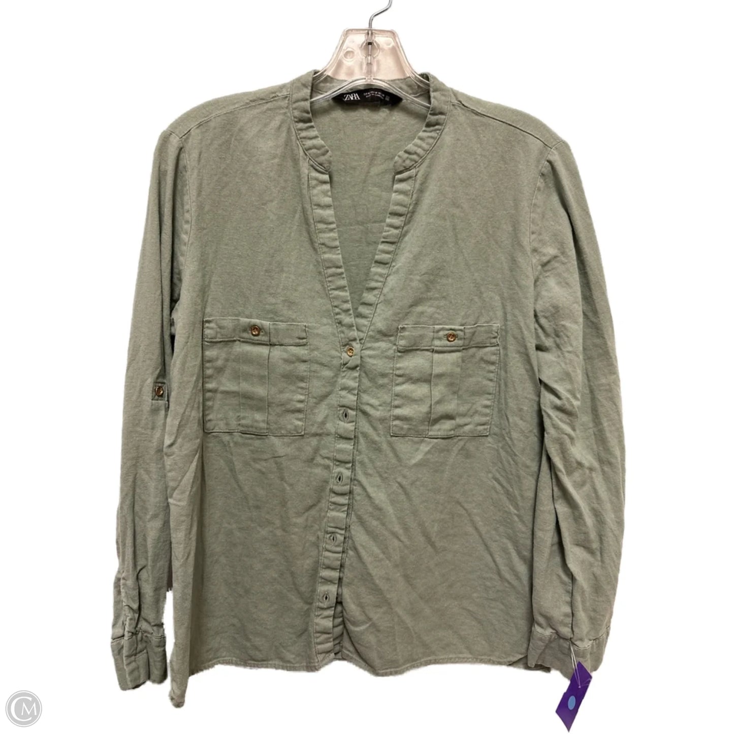 Blouse Long Sleeve By Zara In Green, Size: M