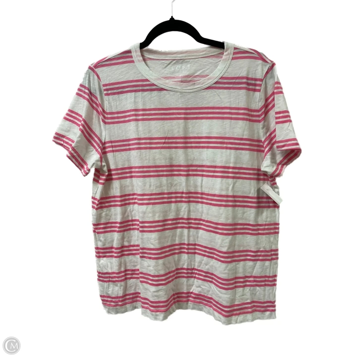 Top Short Sleeve By Loft In Pink & White, Size: Xl
