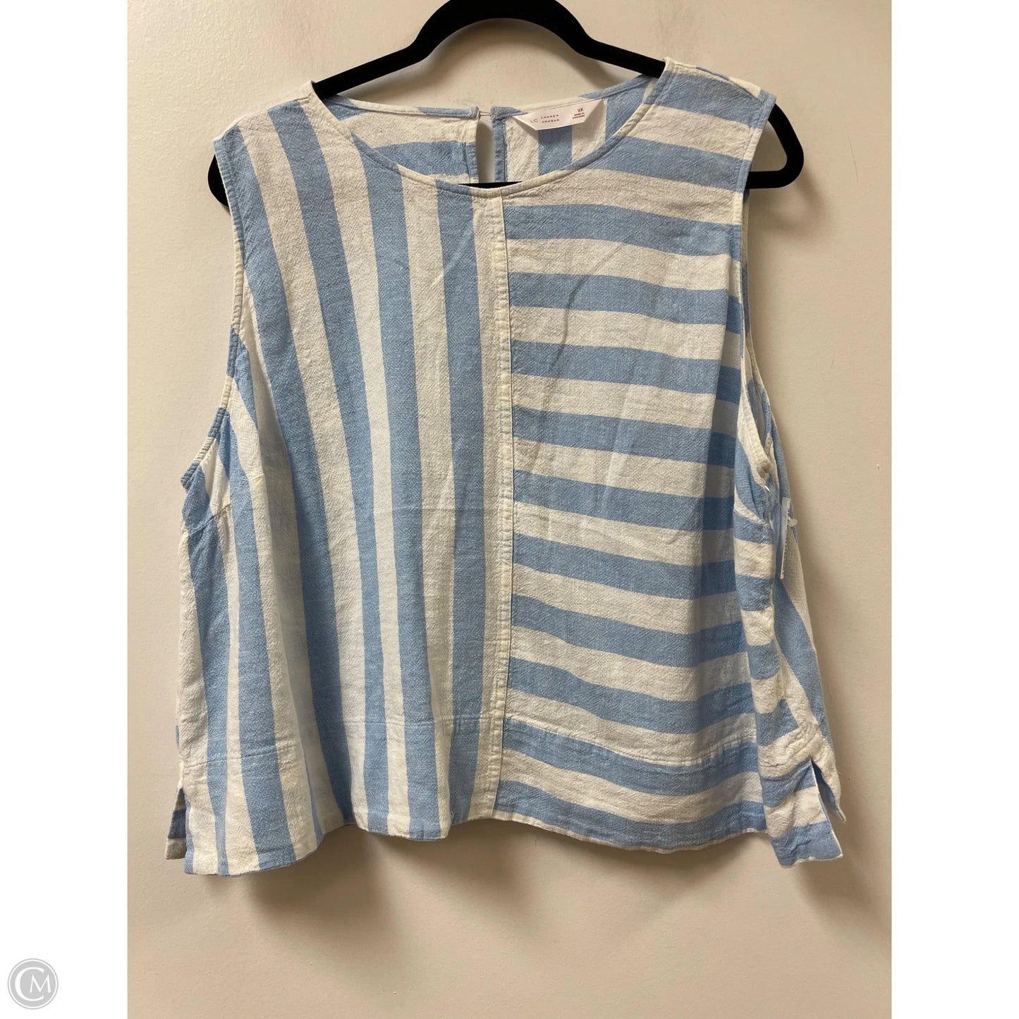 Top Sleeveless By Lc Lauren Conrad In Blue & White, Size: 2x