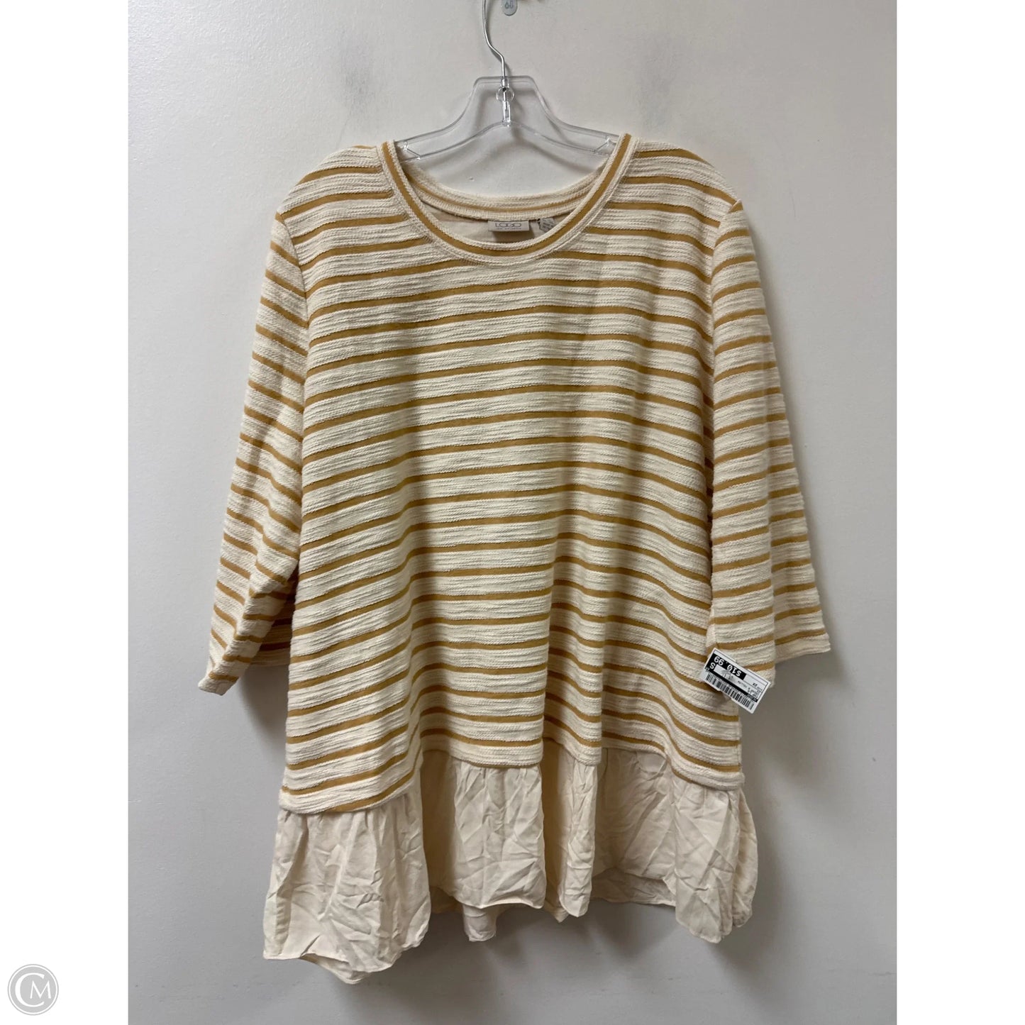 Top Long Sleeve By Logo In Cream & Yellow, Size: 2x