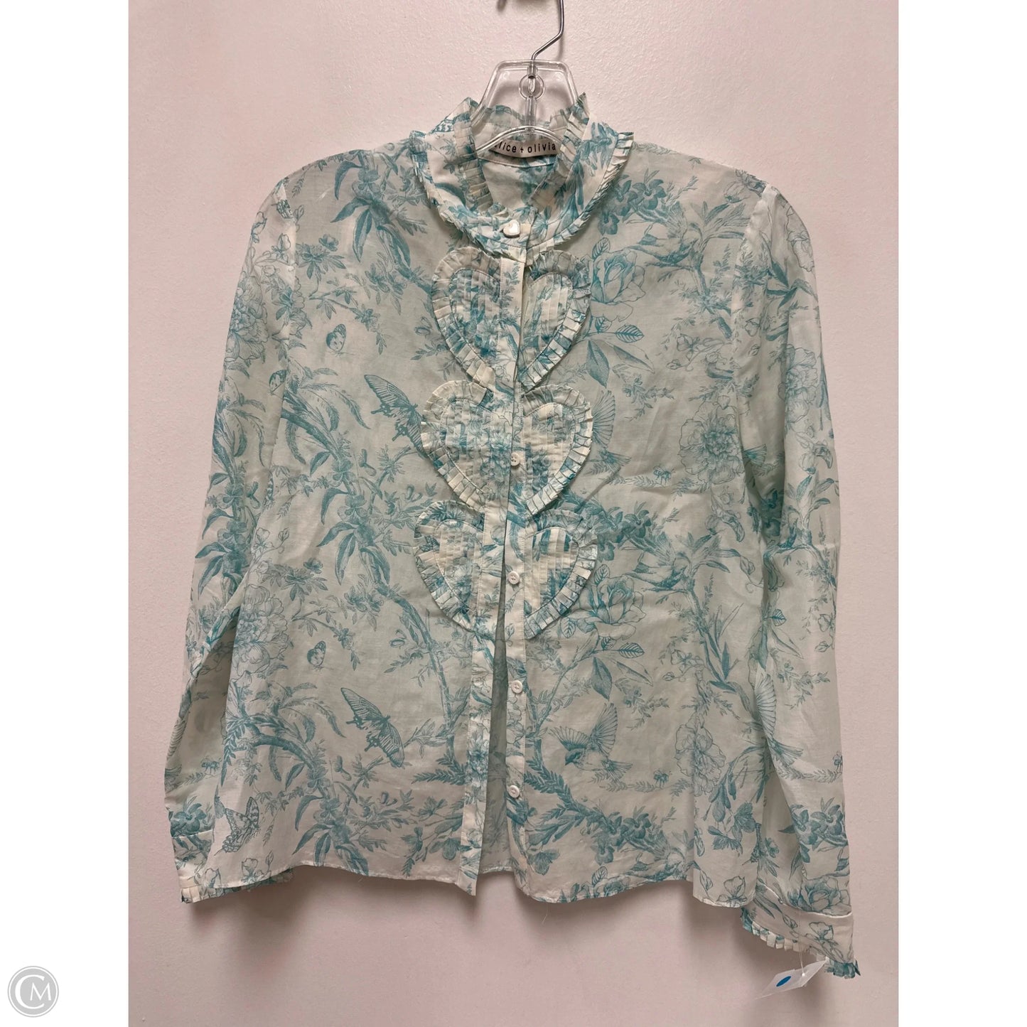 Blouse Designer By Alice + Olivia In Blue & White, Size: S