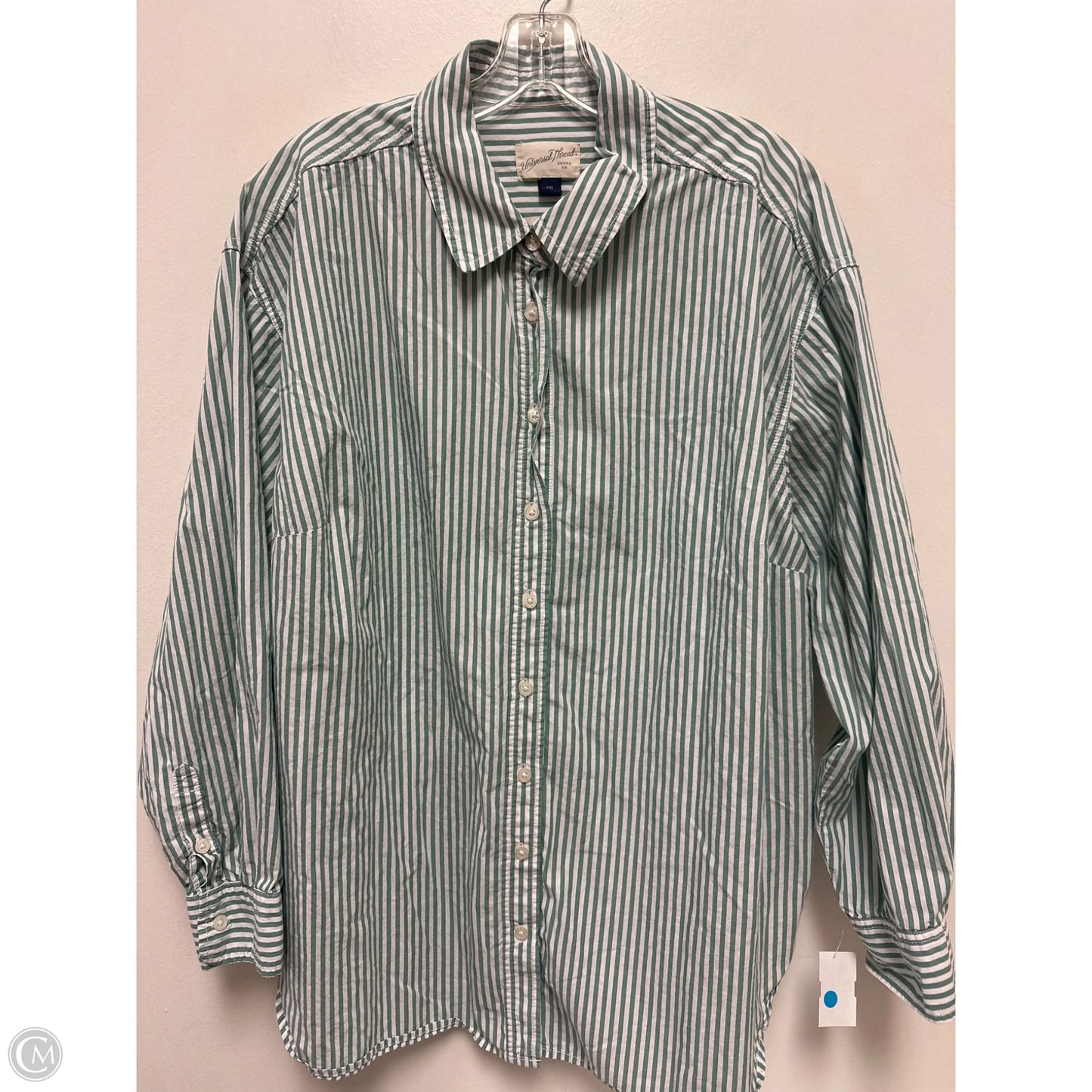 Blouse Long Sleeve By Universal Thread In Green & White, Size: 1x