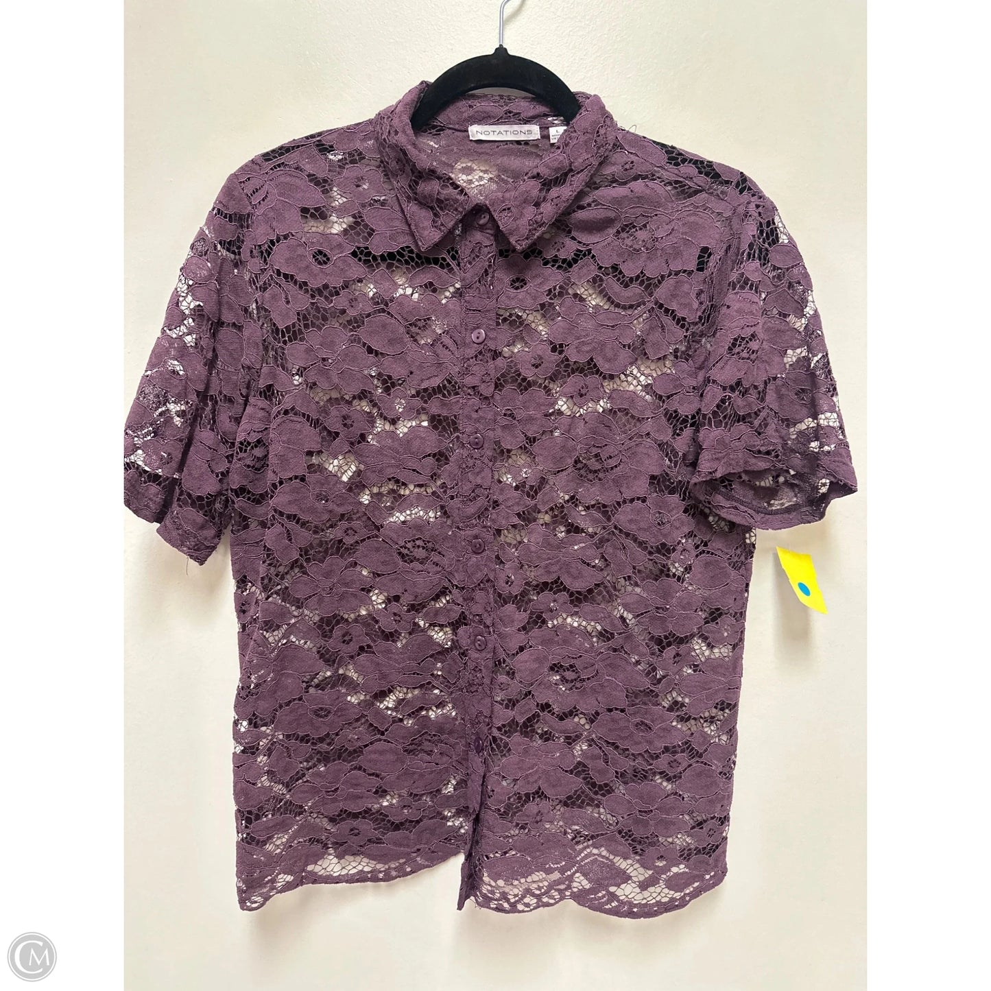 Blouse Short Sleeve By Notations In Purple, Size: L