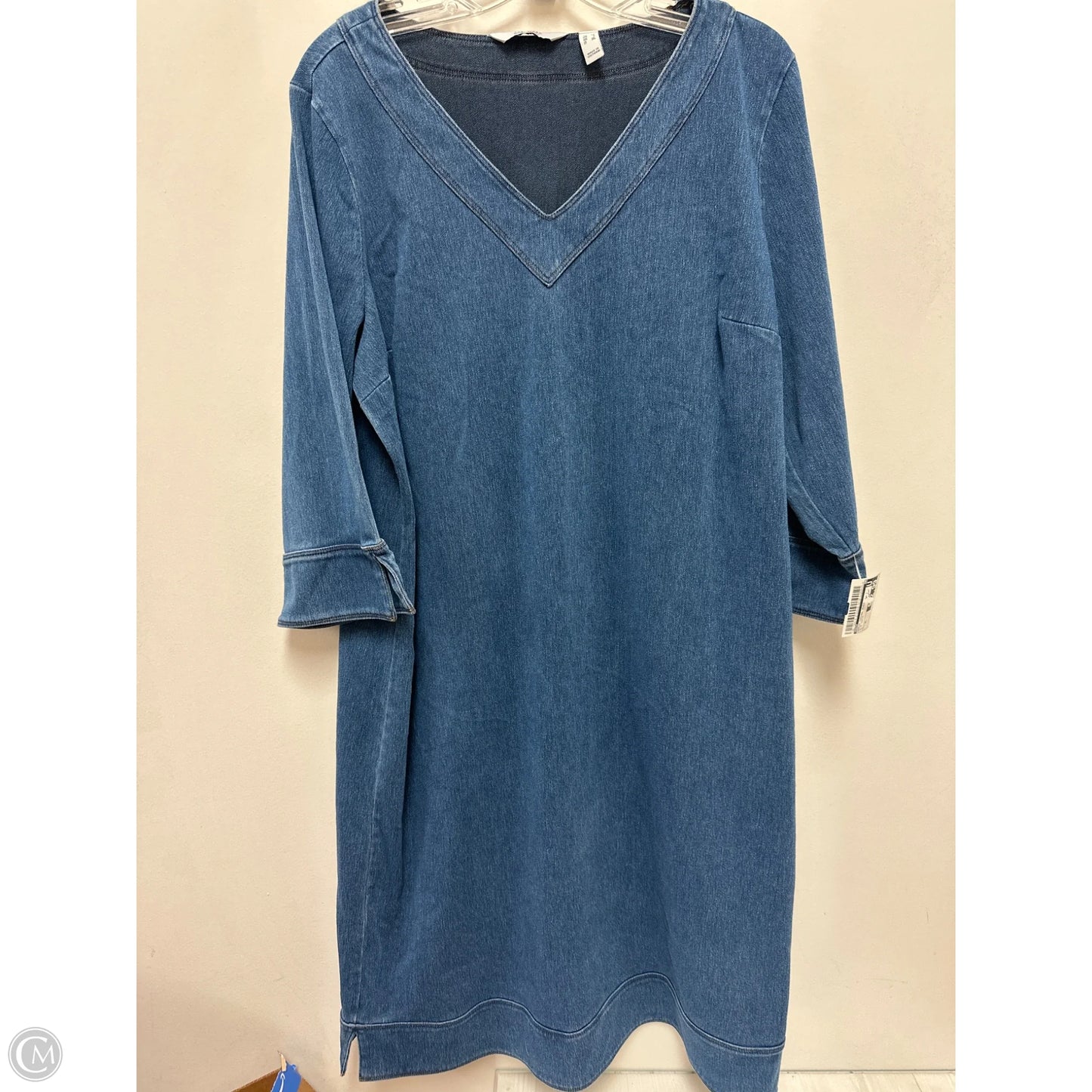 Dress Casual Midi By D&co. In Blue Denim, Size: Xl
