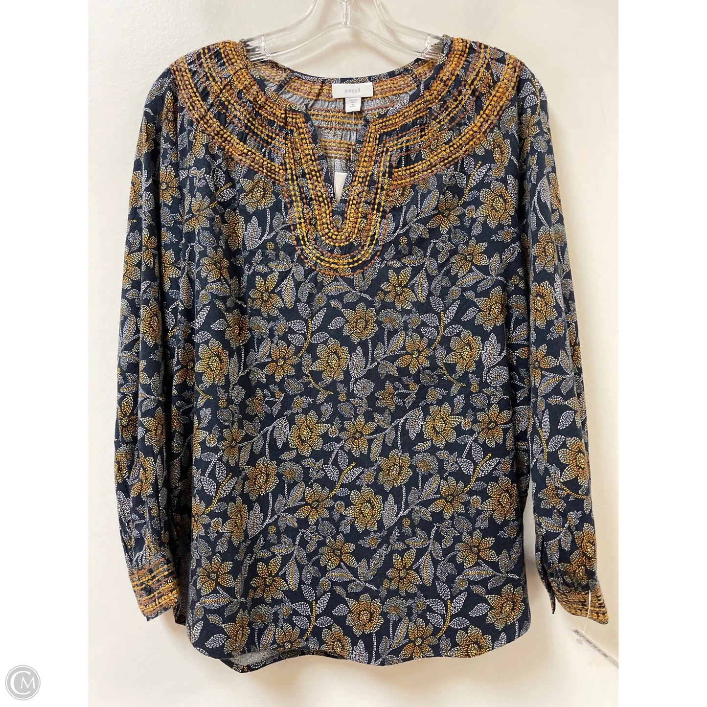 Top Long Sleeve By Pure Jill In Blue & Yellow, Size: Xsp