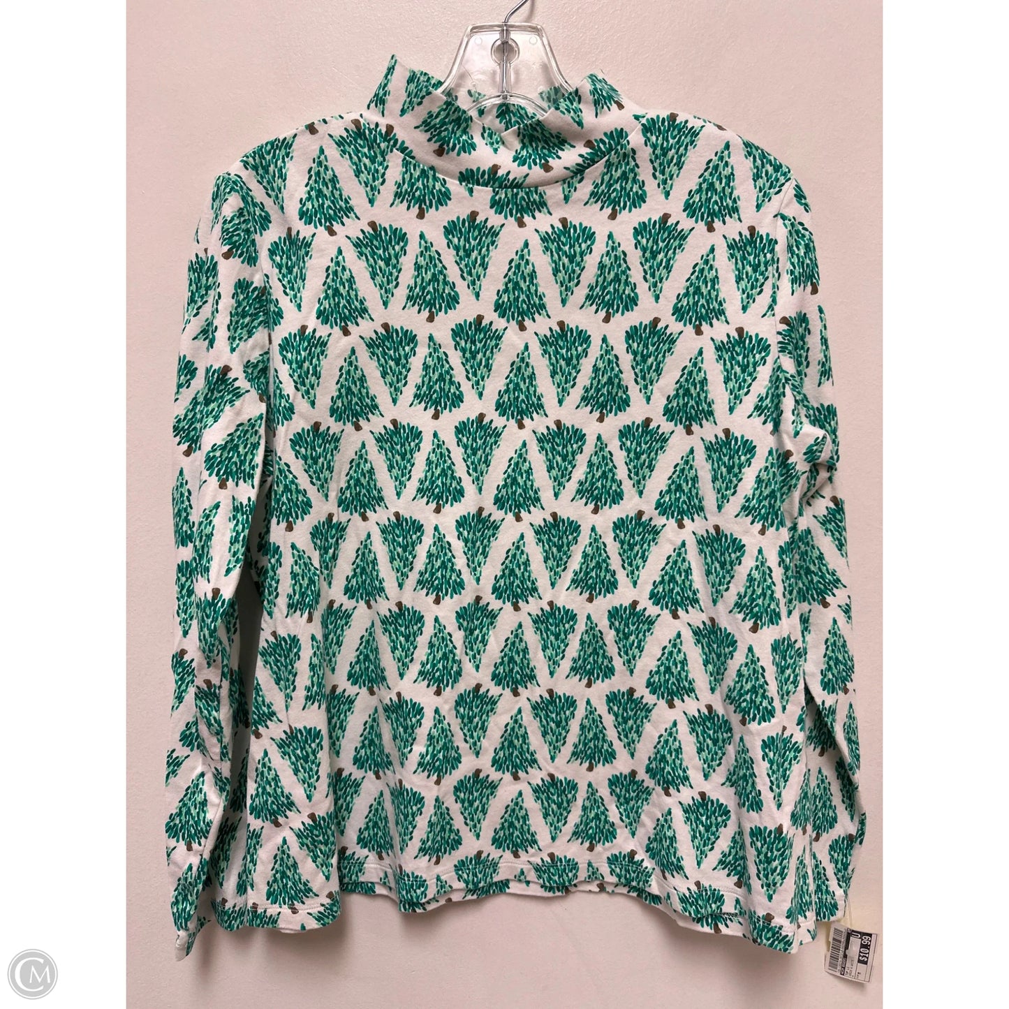 Top Long Sleeve By Kim Rogers In Green & White, Size: M