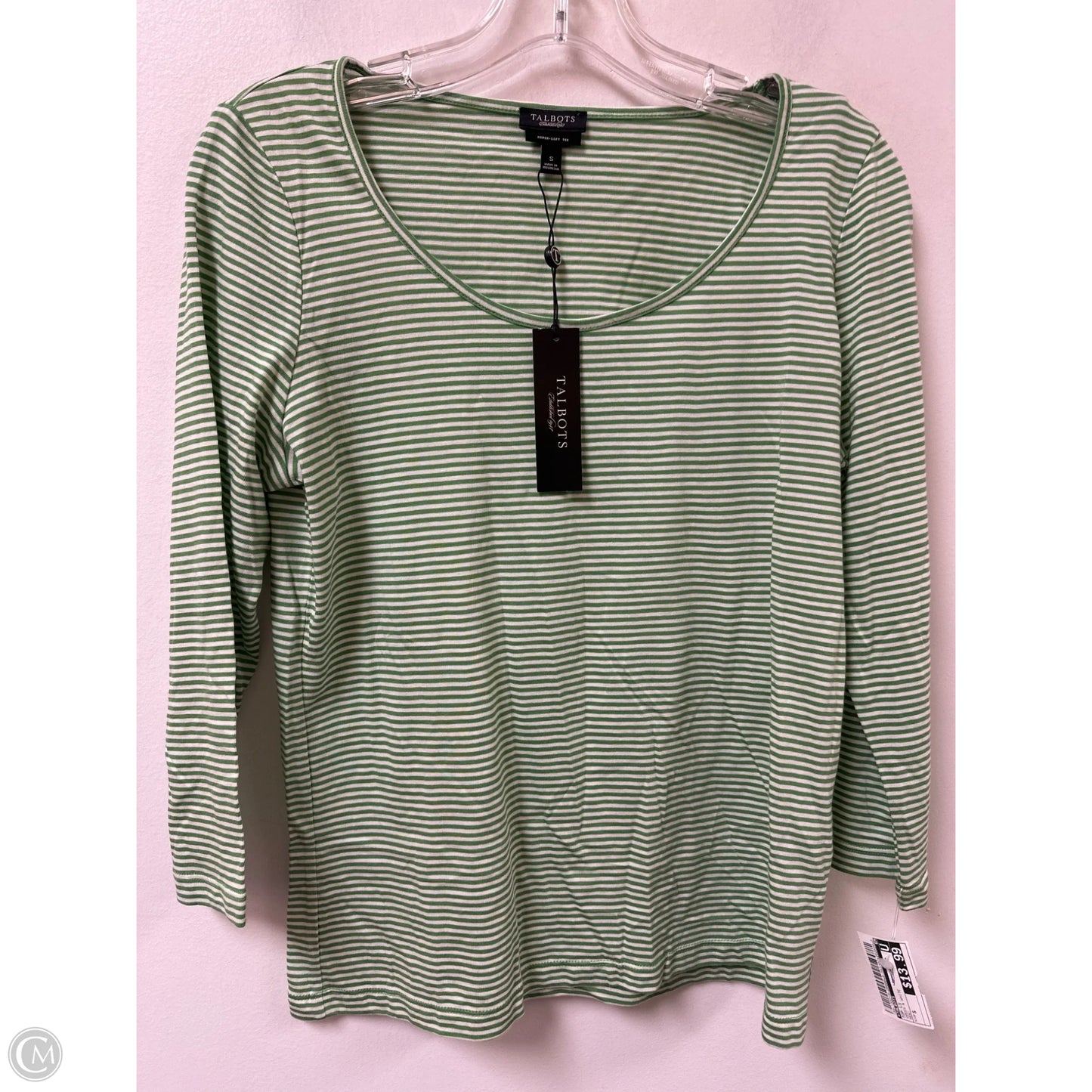 Top Long Sleeve By Talbots In Green & White, Size: S