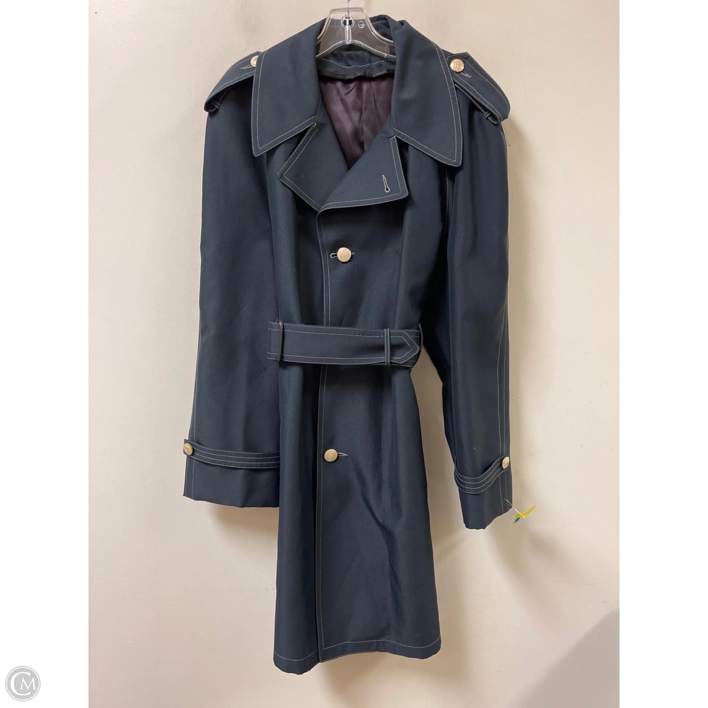 Coat Trench Coat By Clothes Mentor In Navy, Size: S