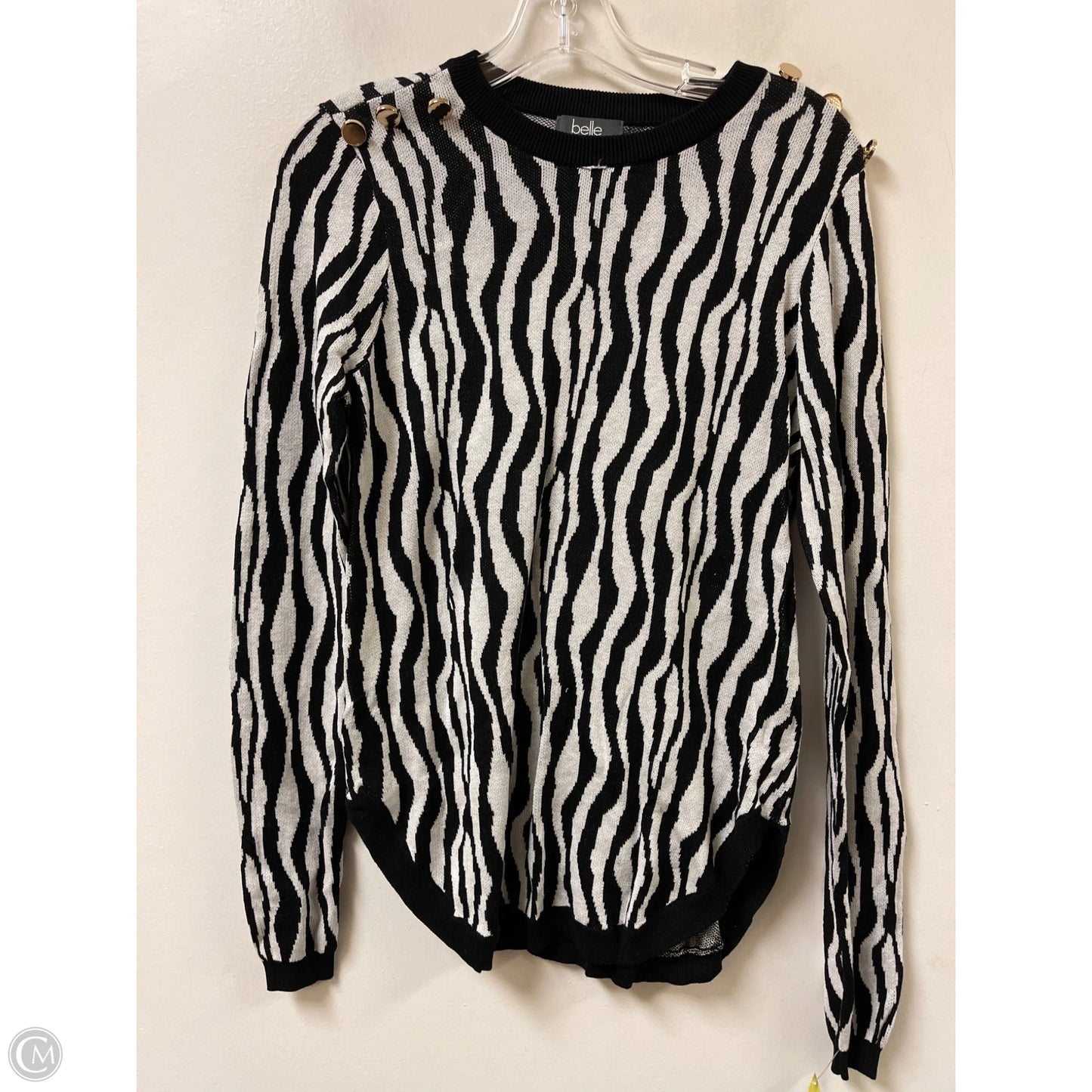 Top Long Sleeve By Belldini In Black & White, Size: L