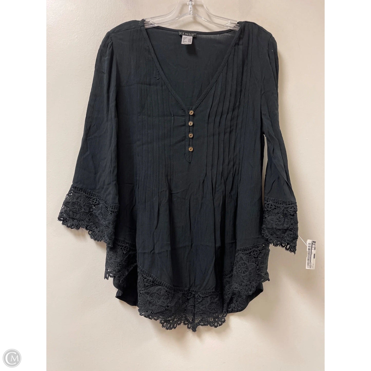 Top Long Sleeve By Venus In Black, Size: M