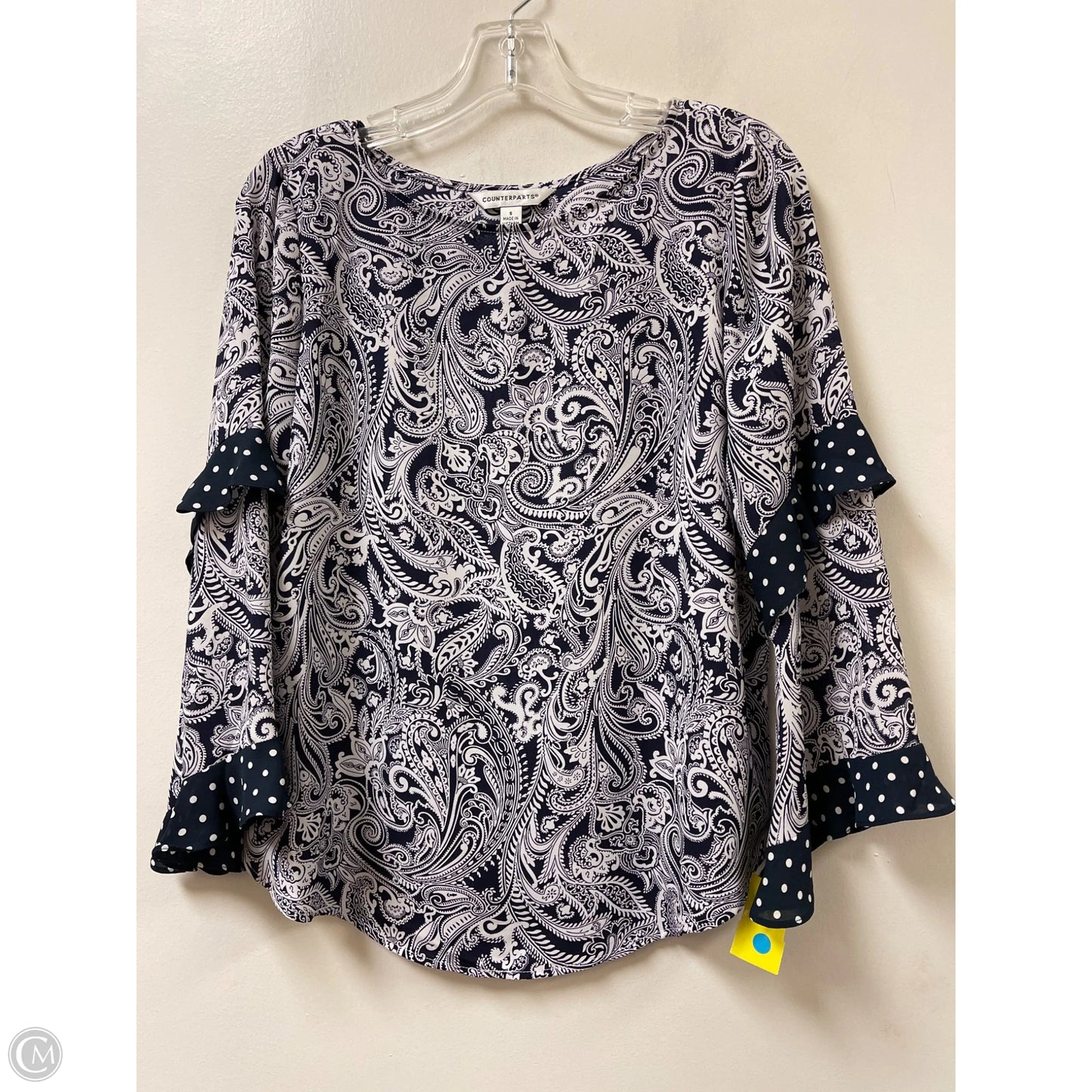 Top Long Sleeve By Counterparts In Blue & White, Size: 8