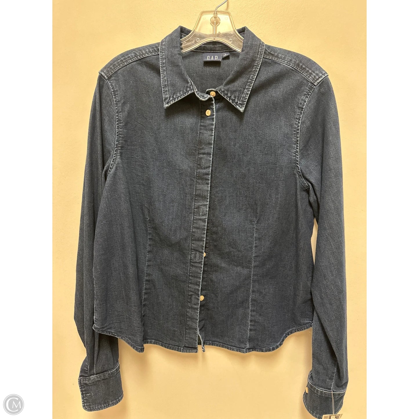 Blouse Long Sleeve By Gap In Blue Denim, Size: L