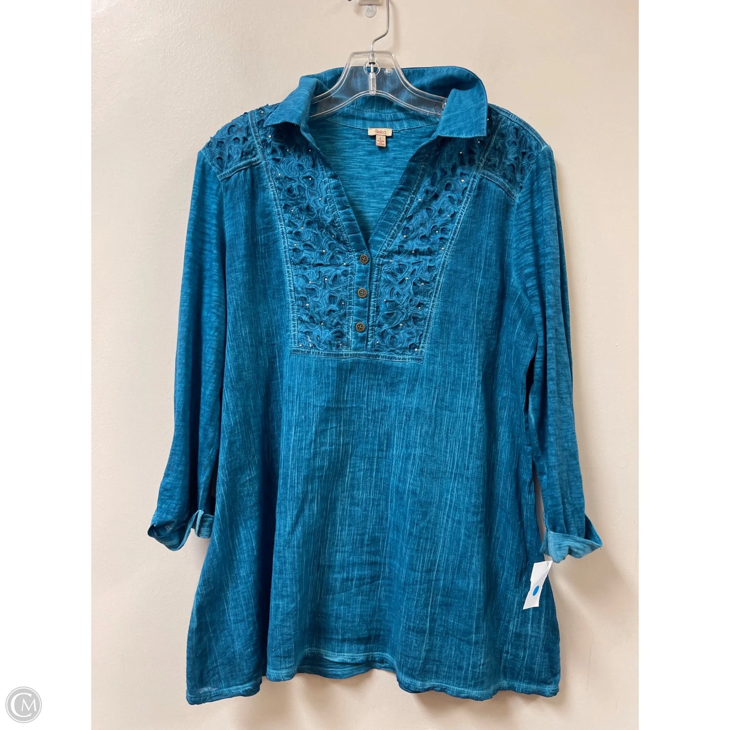 Top Long Sleeve By Reba In Blue, Size: L