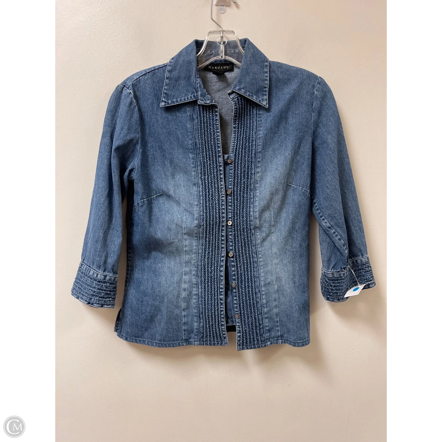 Blouse Long Sleeve By Harolds In Blue Denim, Size: S