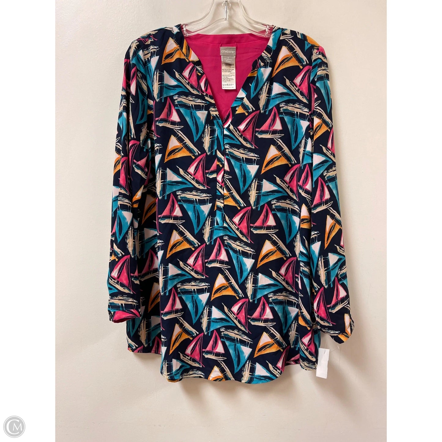 Top Long Sleeve By Chicos In Multi-colored, Size: M