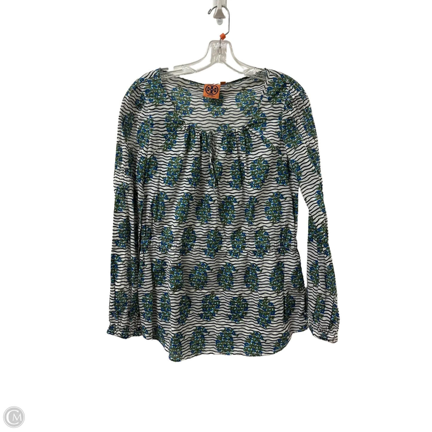 Top Long Sleeve Designer By Tory Burch In Blue & Green, Size: M