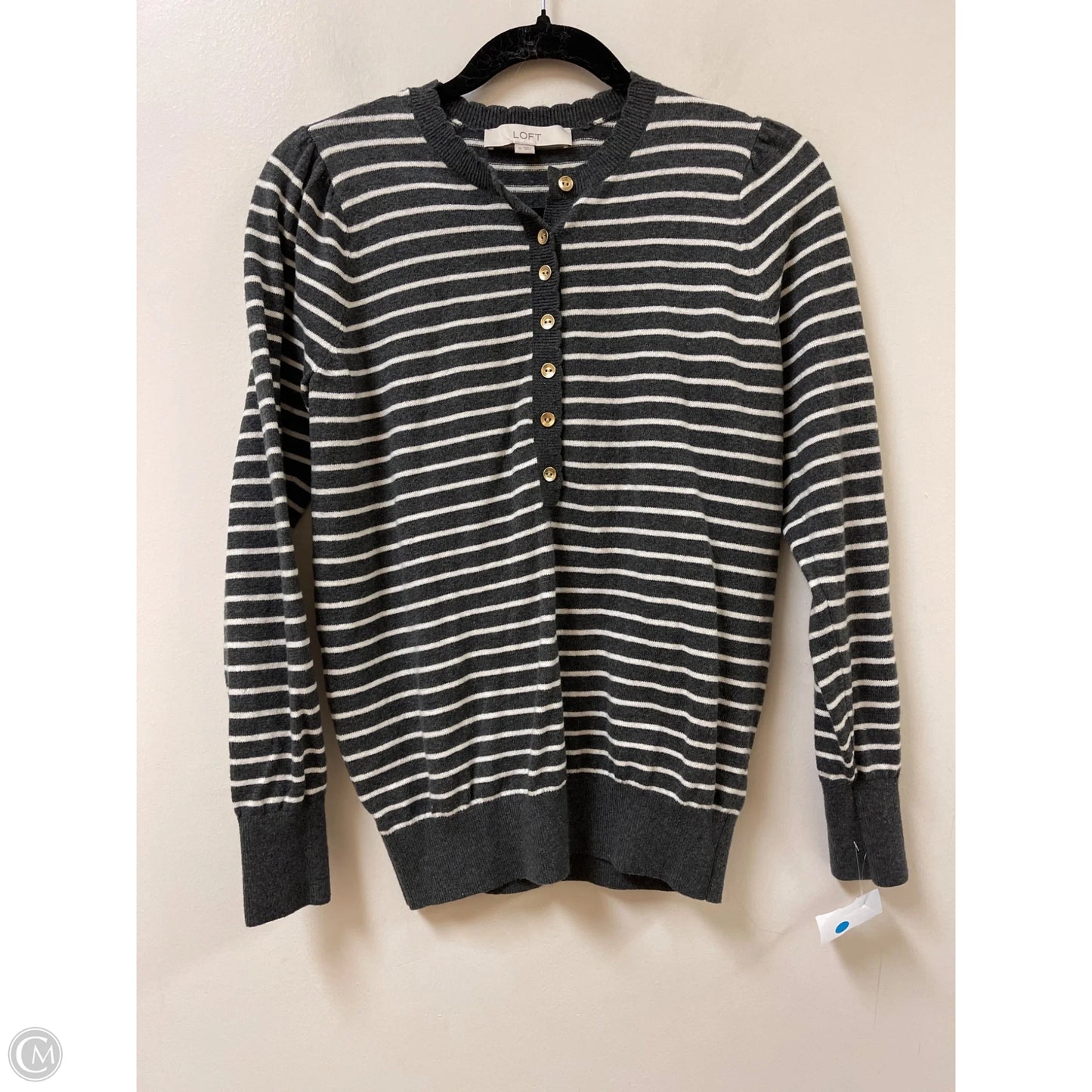 Sweater Cardigan By Loft In Striped Pattern, Size: M