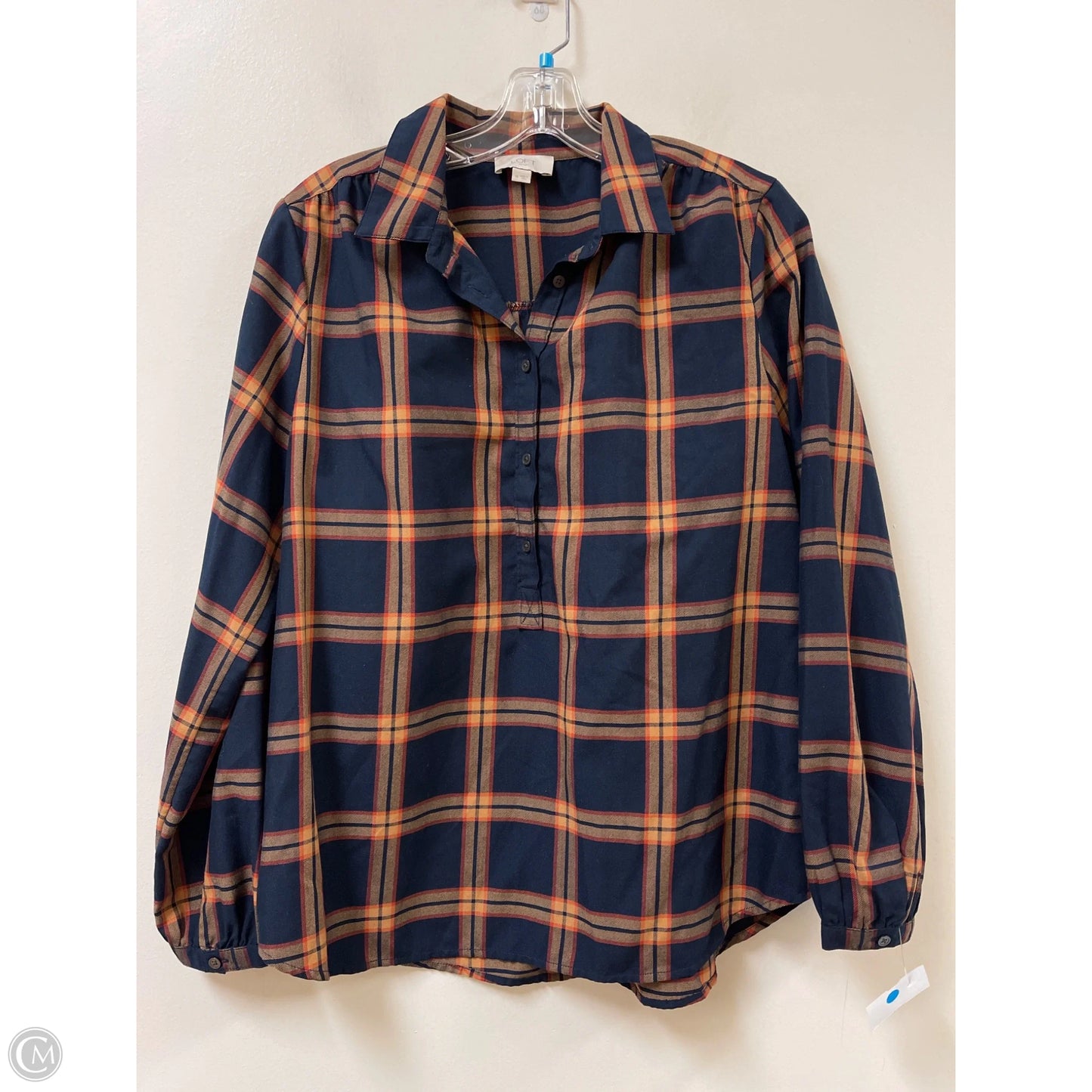 Blouse Long Sleeve By Loft In Plaid Pattern, Size: M