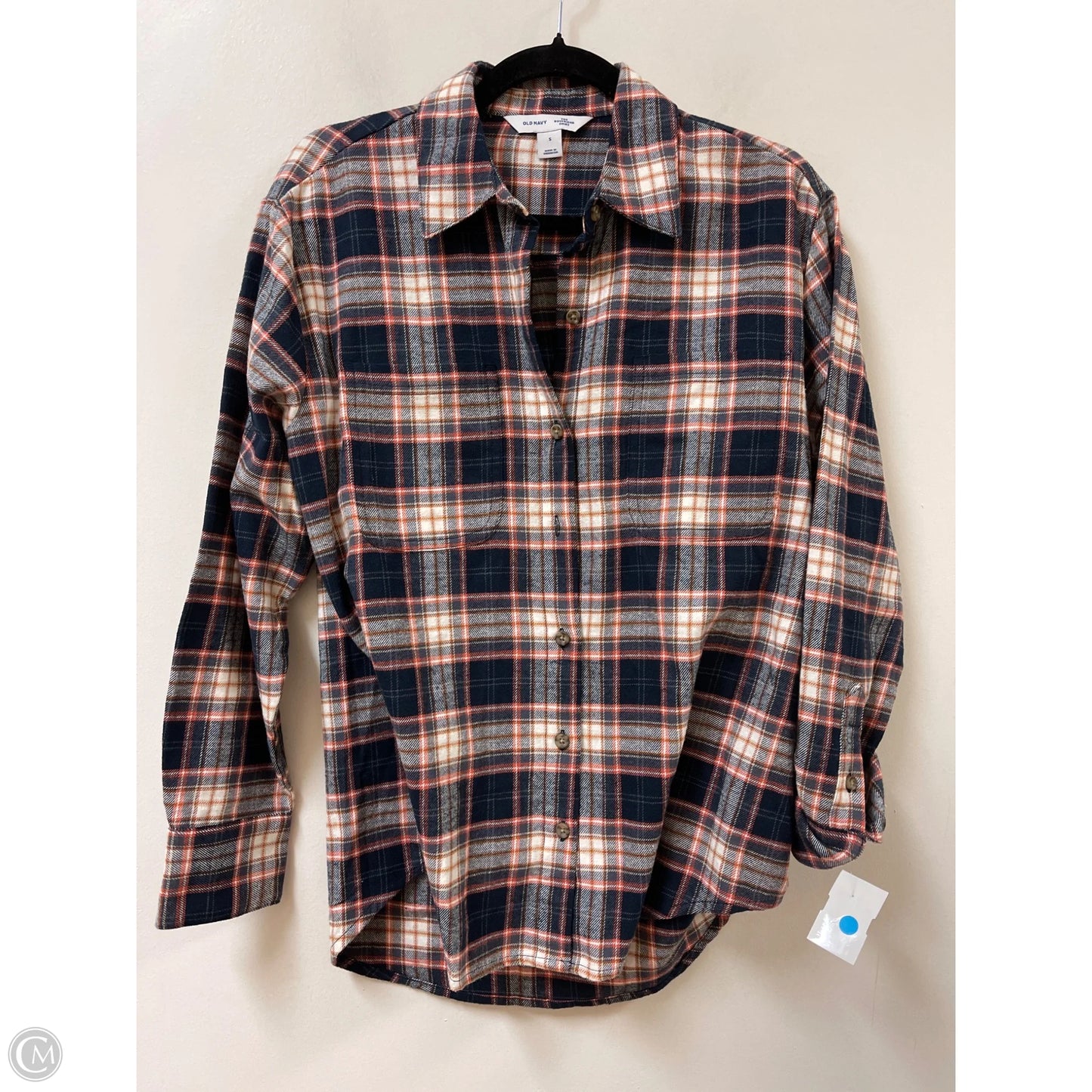 Blouse Long Sleeve By Old Navy In Plaid Pattern, Size: S