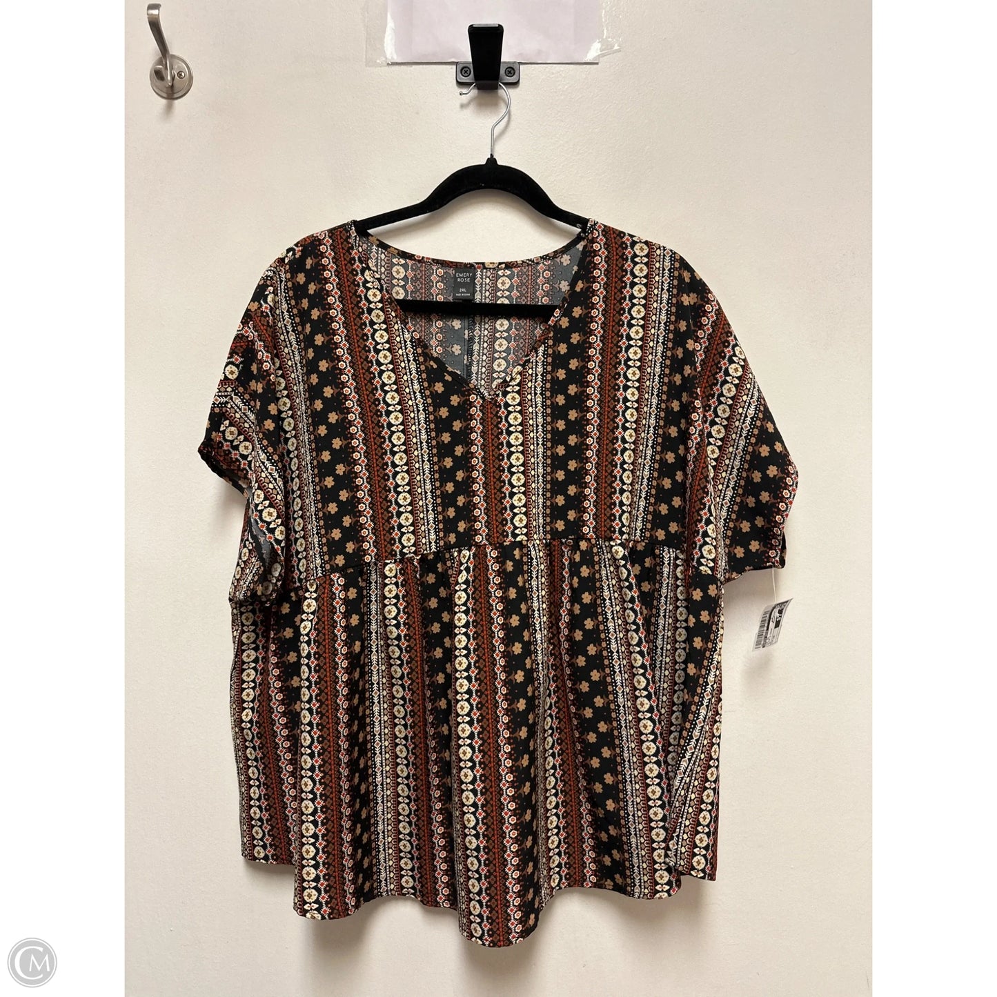 Top Short Sleeve By Emery Rose In Black & Cream, Size: 2x