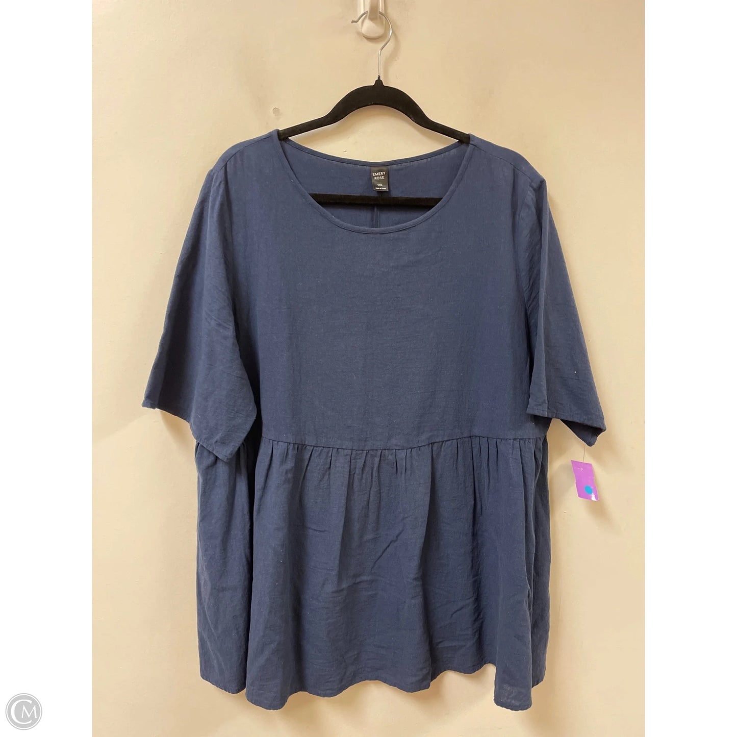 Top Short Sleeve By Emery Rose In Navy, Size: 1x