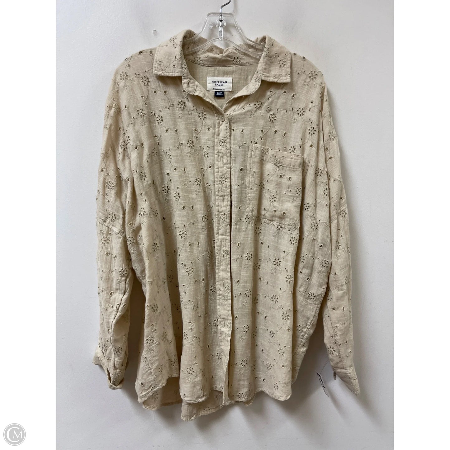 Blouse Long Sleeve By American Eagle In Cream, Size: S