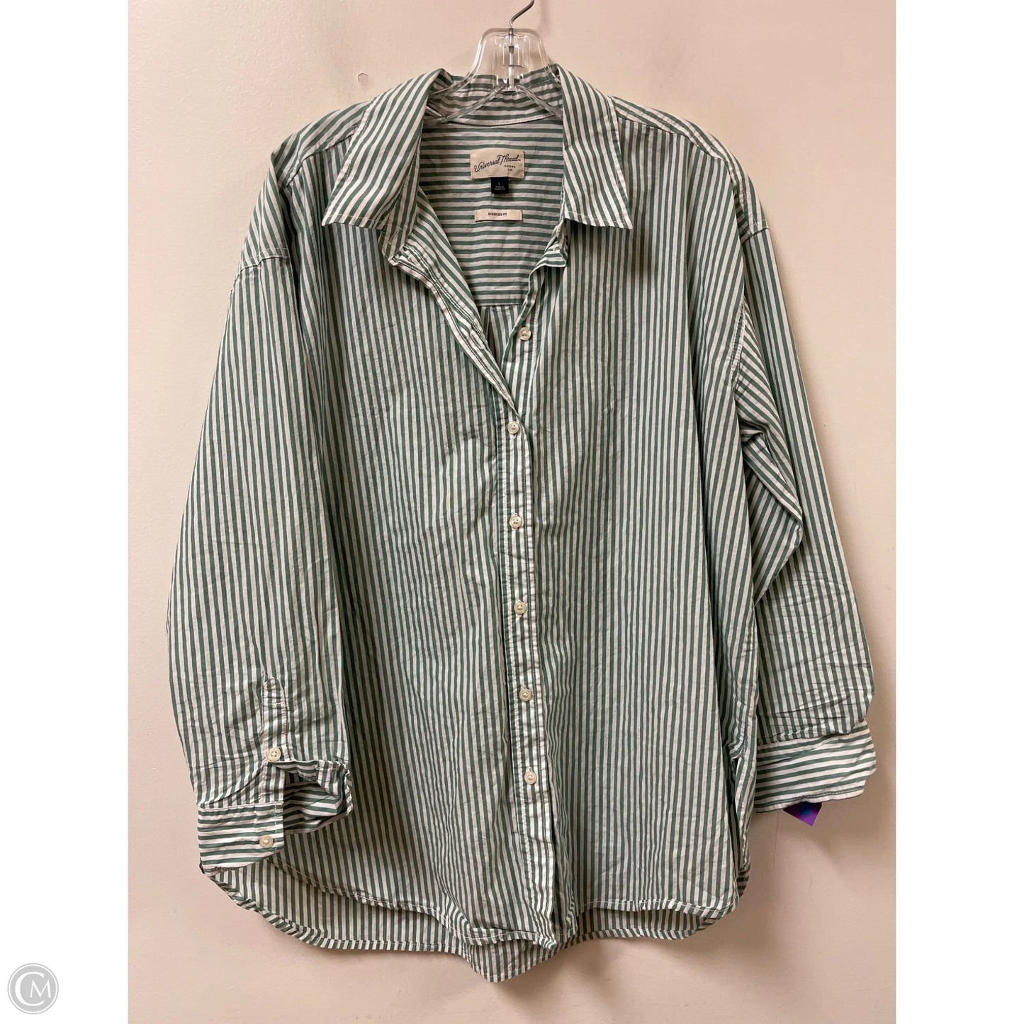 Blouse Long Sleeve By Universal Thread In Striped Pattern, Size: L