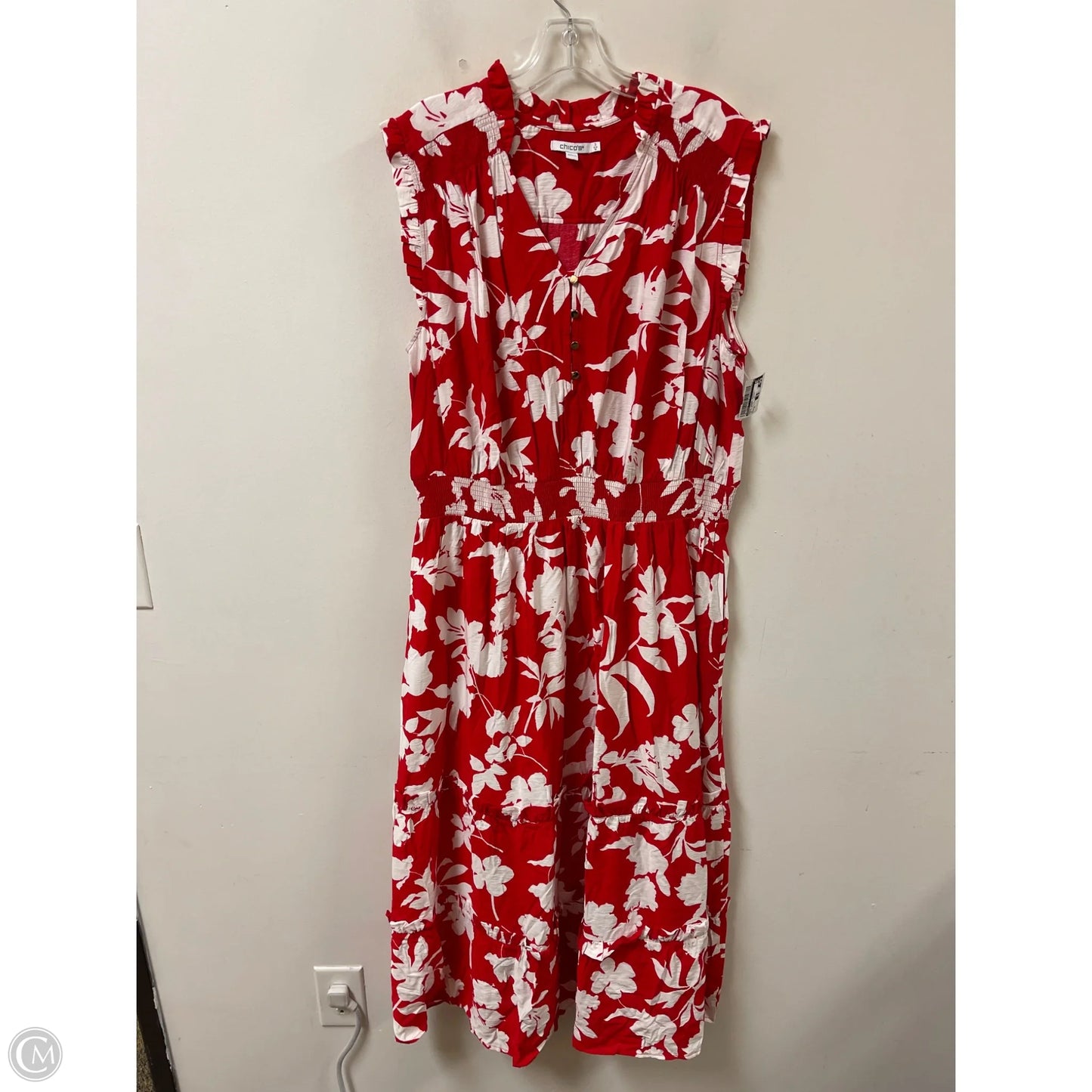 Dress Casual Maxi By Chicos In Red & White, Size: Xl