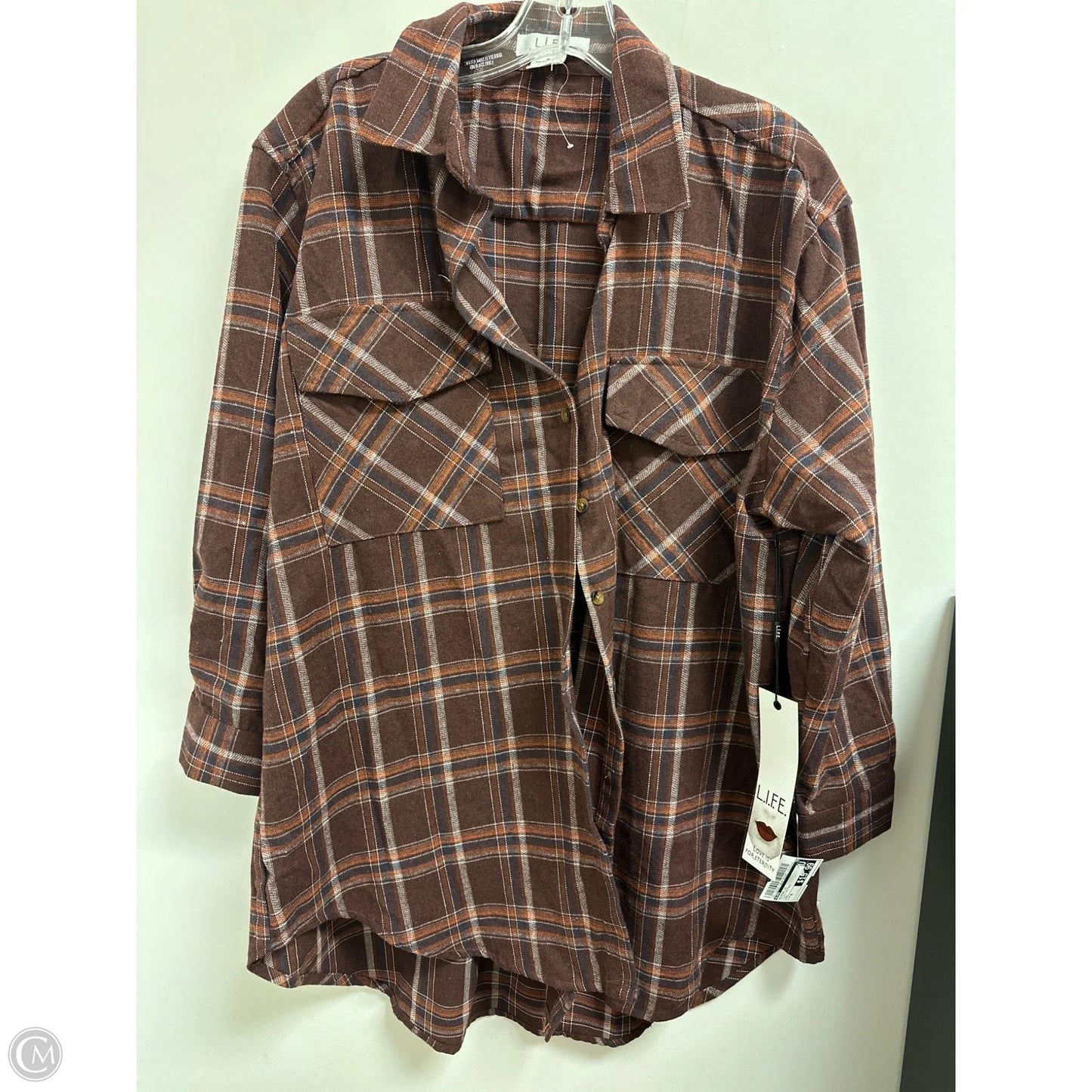 Blouse Long Sleeve By Life In Plaid Pattern, Size: M