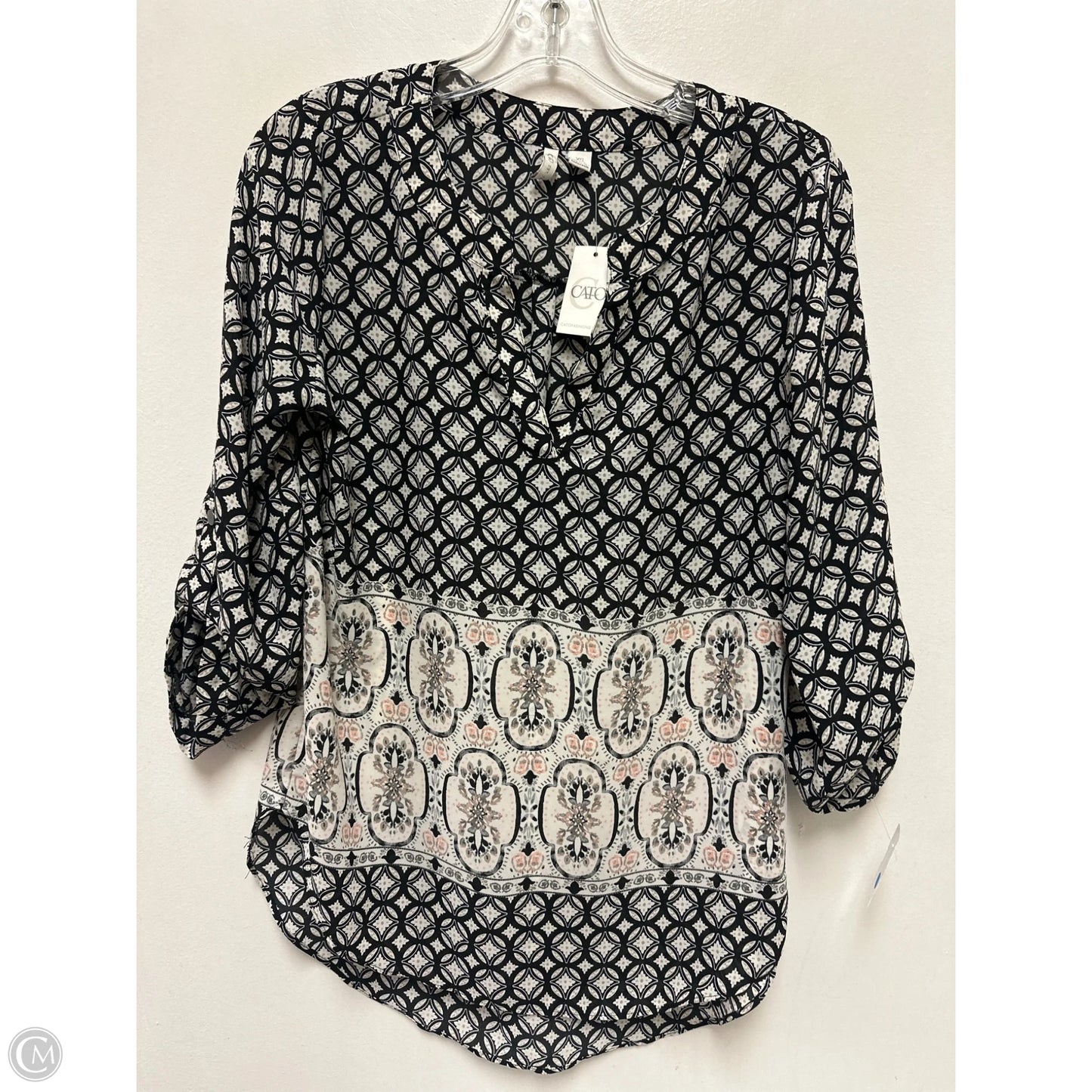Tunic Long Sleeve By Cato In Black & Cream, Size: Xs