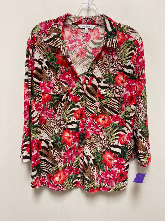 Floral Print Top Long Sleeve Clothes Mentor, Size L