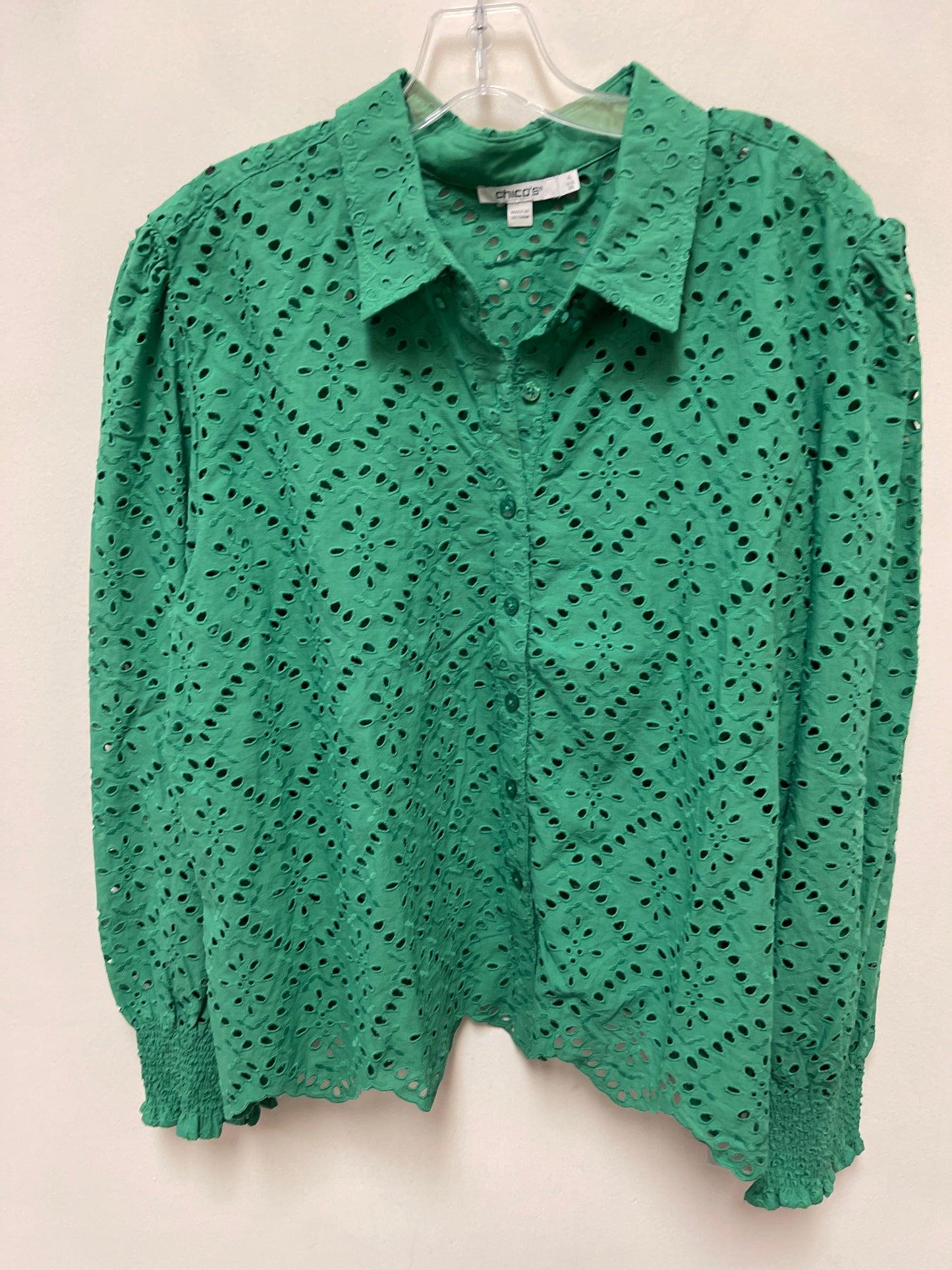 Blouse Long Sleeve By Chicos In Green, Size: 2x